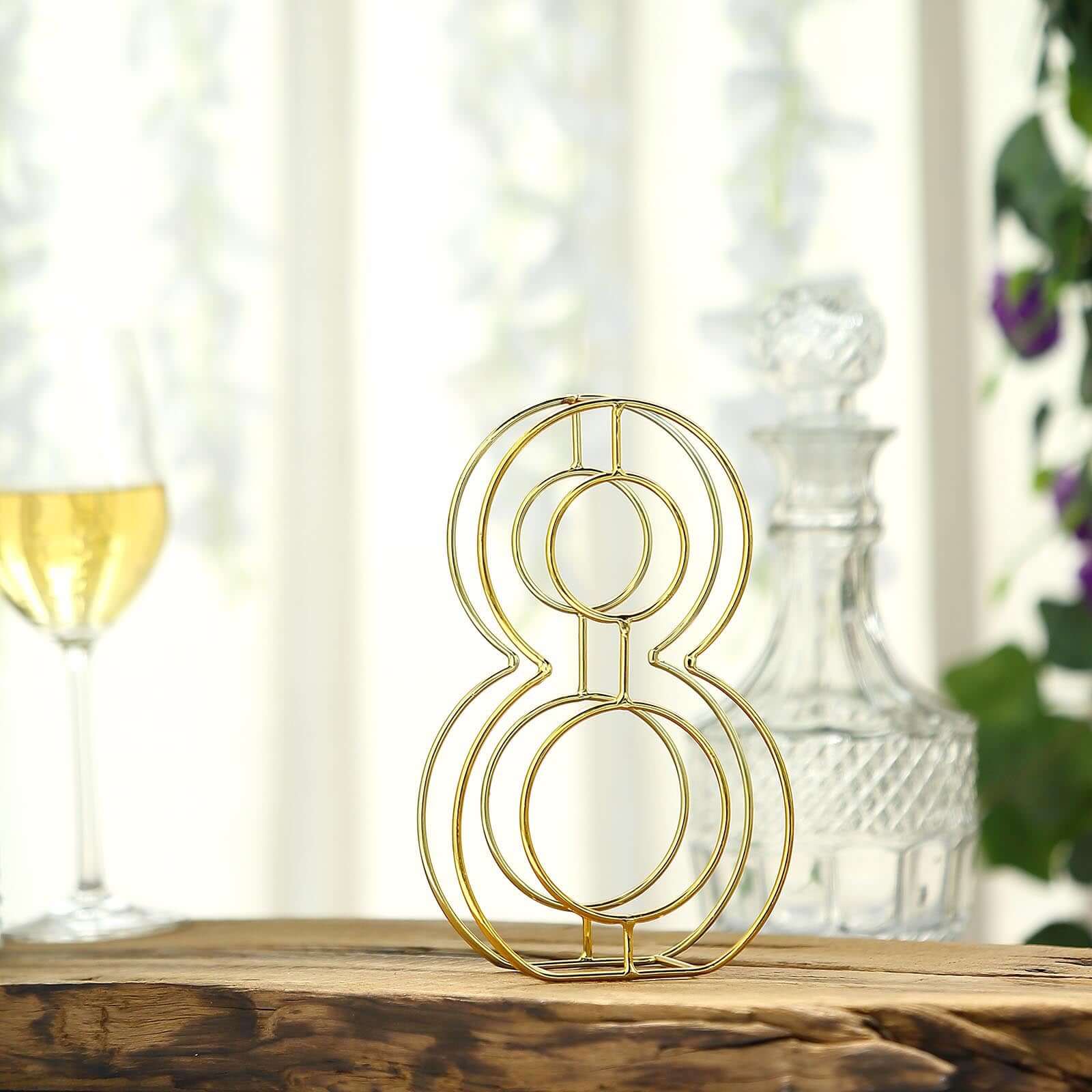 8 Tall Gold Freestanding 3D Decorative Metal Wire Numbers, Wedding Table Numbers -8