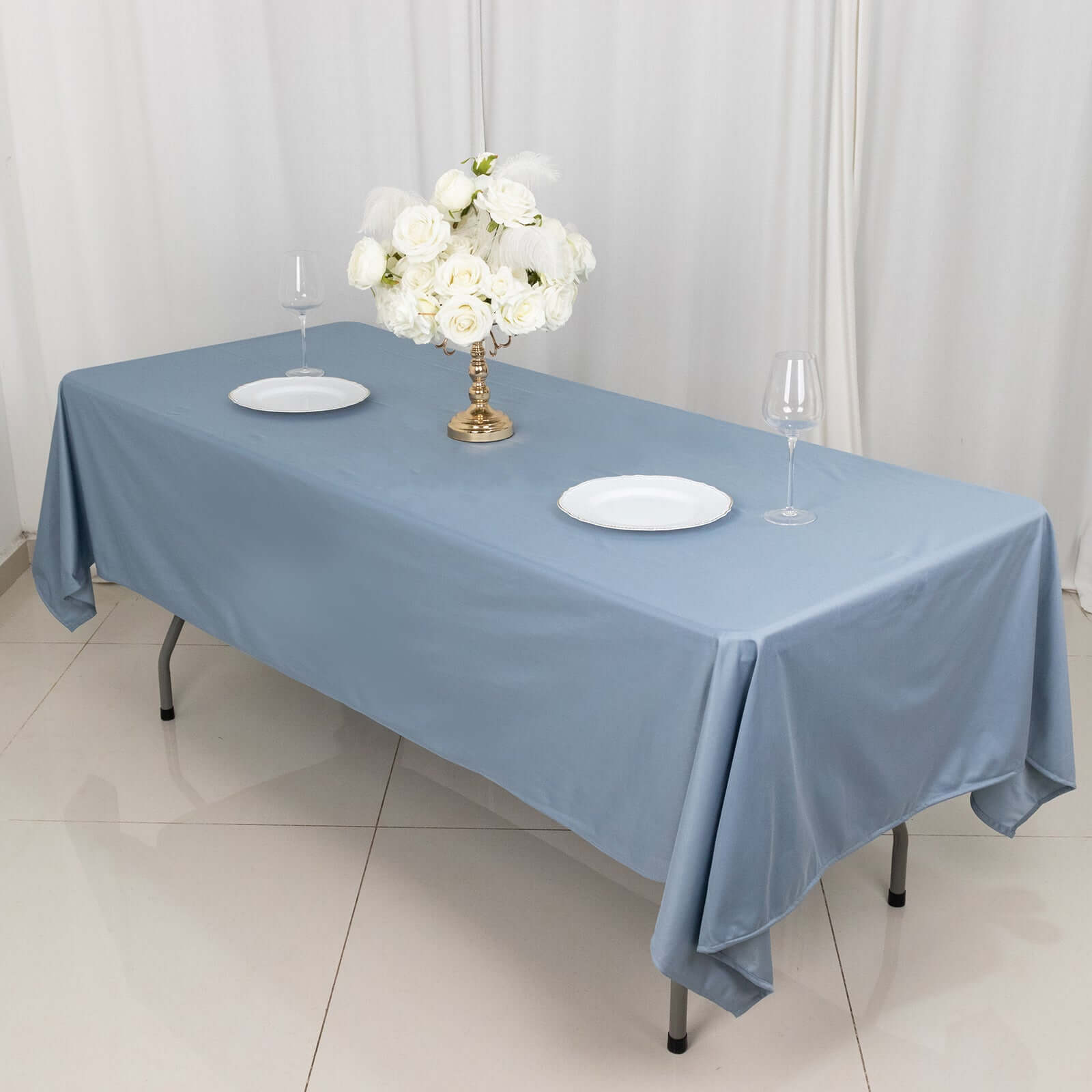 Premium Scuba Rectangular 60x102 Tablecloth Dusty Blue - Wrinkle Free & Stain Resistant Table Cover