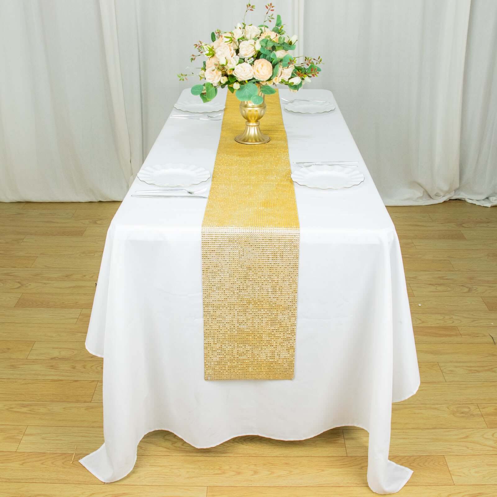 Crystal Rhinestone 10x108 Table Runner Gold - Luxe Shiny Diamond Mesh Bling Table Runner Roll