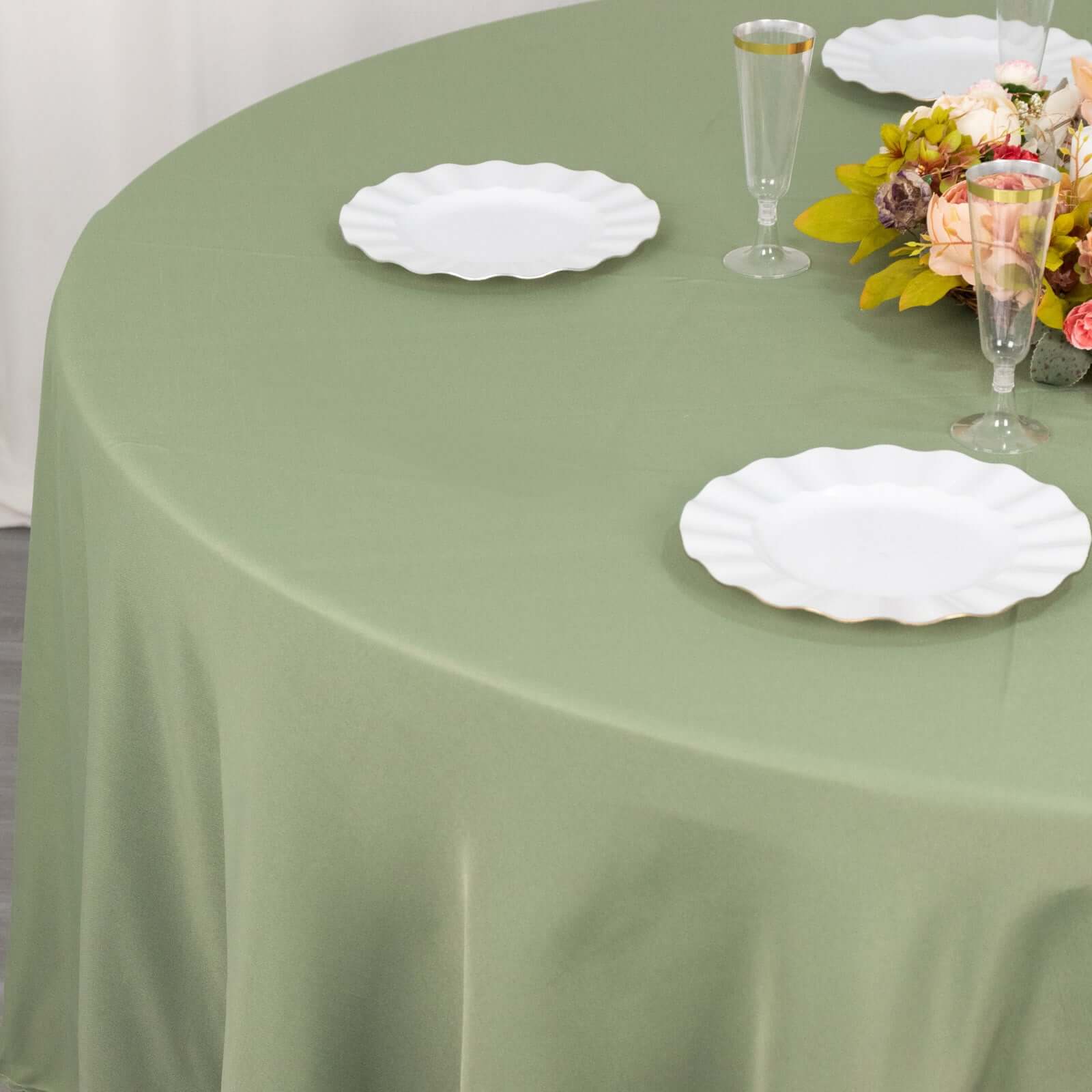 Premium Polyester 120 Round Tablecloth Dusty Sage Green - Seamless 220GSM Wrinkle-Resistant Table Cover