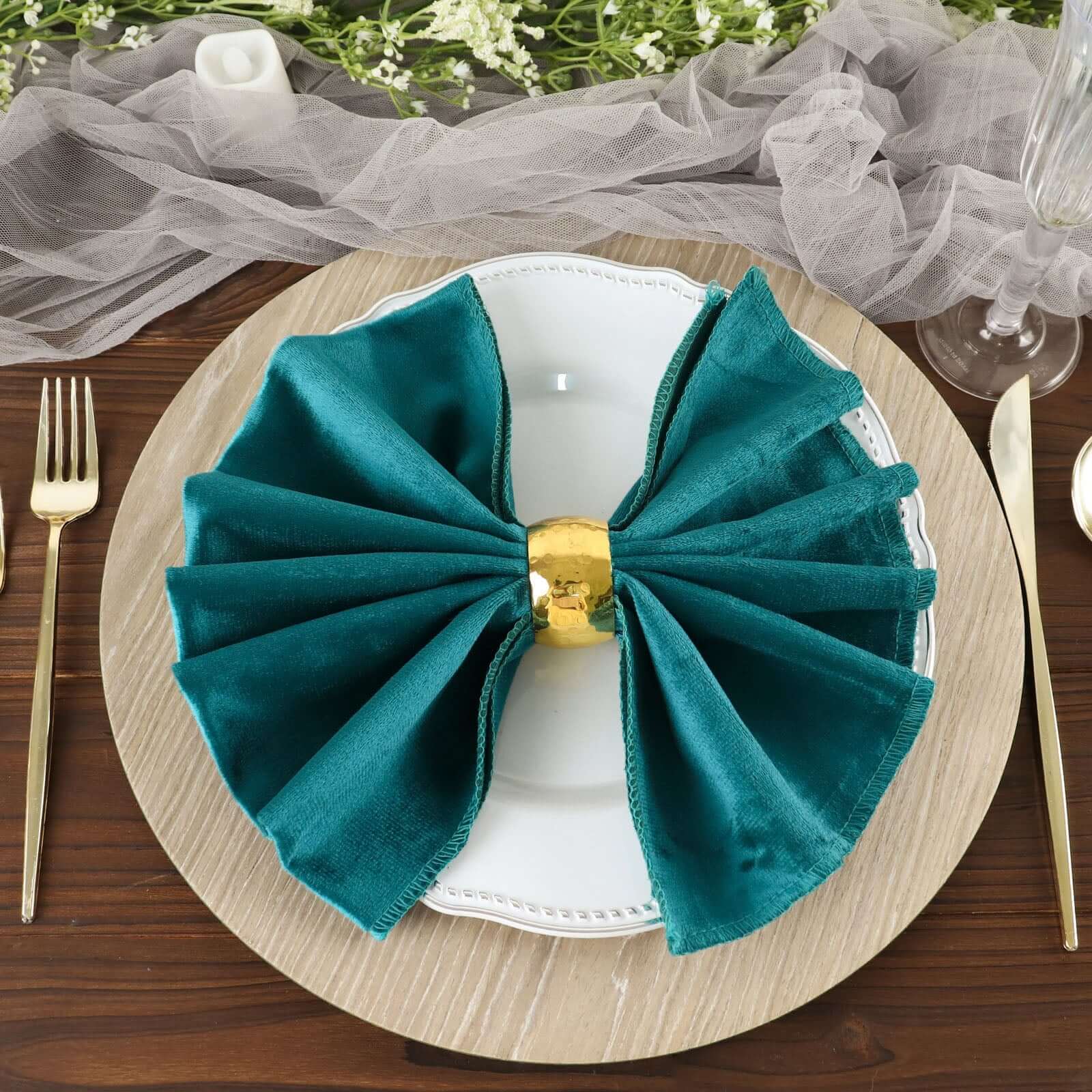 5 Pack Premium Velvet 20x20 Napkins Peacock Teal - Soft Sheen Finish Cloth Napkins