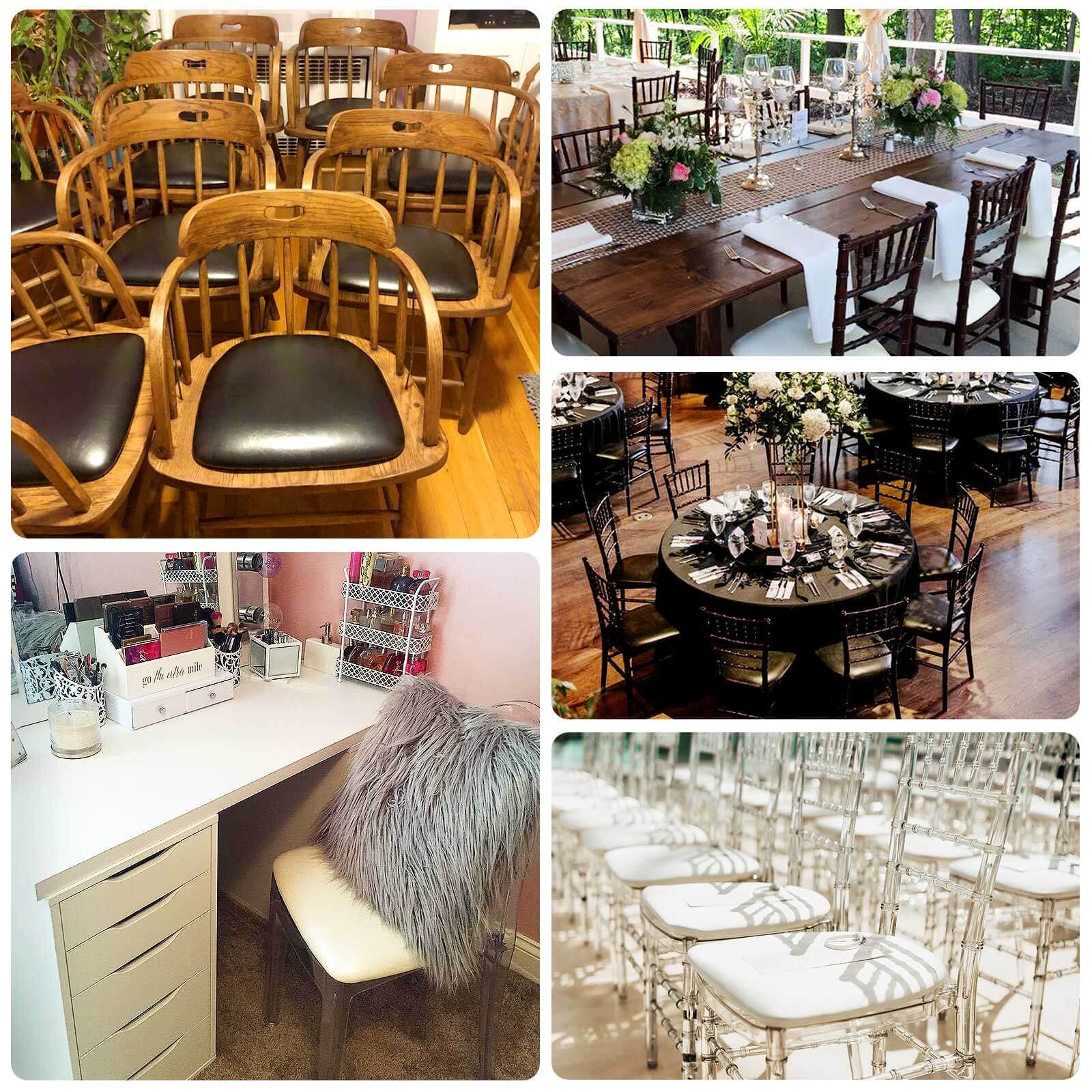5 Pack PU Leather 1.5 Thick Seat Pads with Wood Backing for Chiavari Chairs Black - Memory Foam Tie-Less Non-Slip Design 16