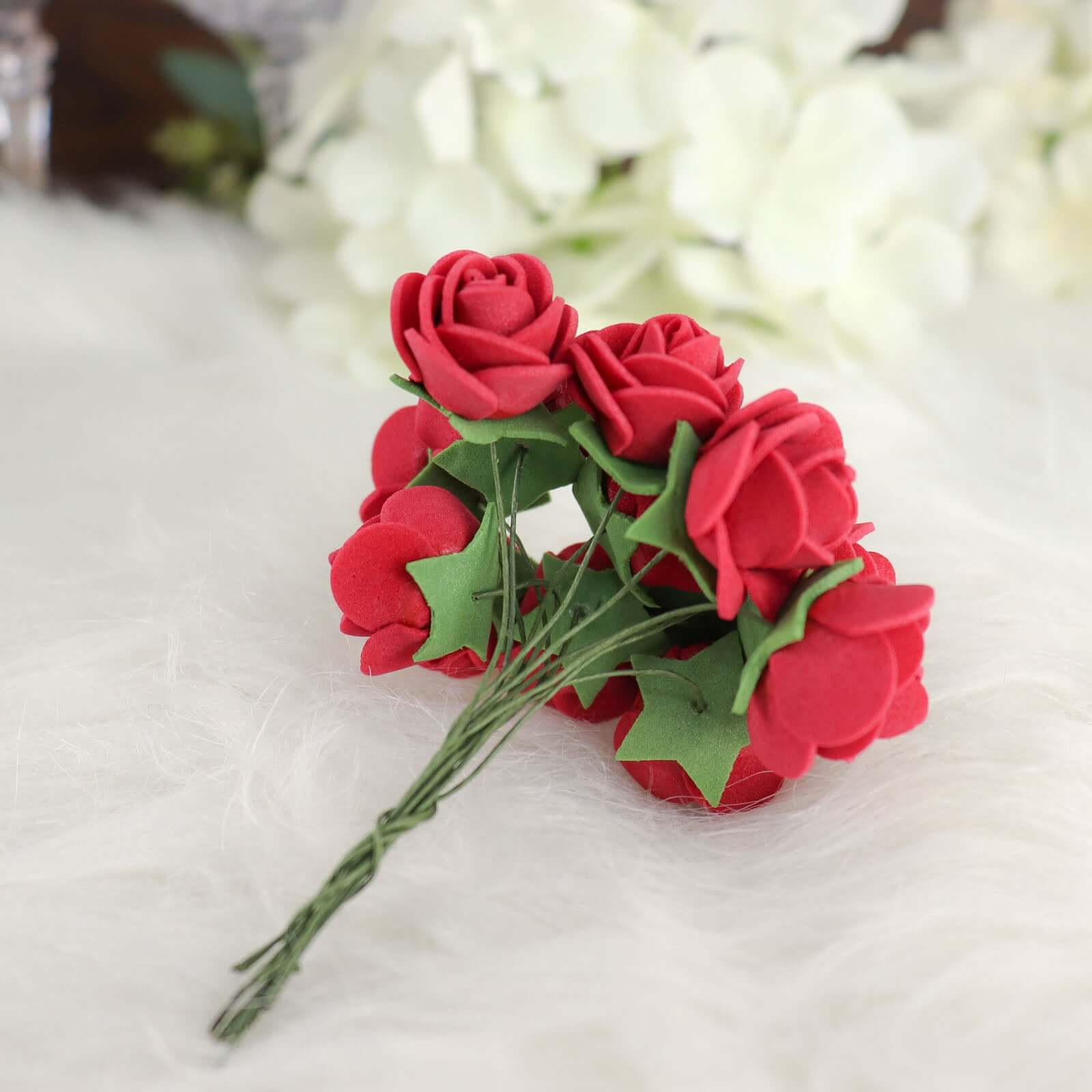 48 Roses 1 Burgundy Real Touch Artificial DIY Foam Rose Flowers With Stem, Craft Rose Buds