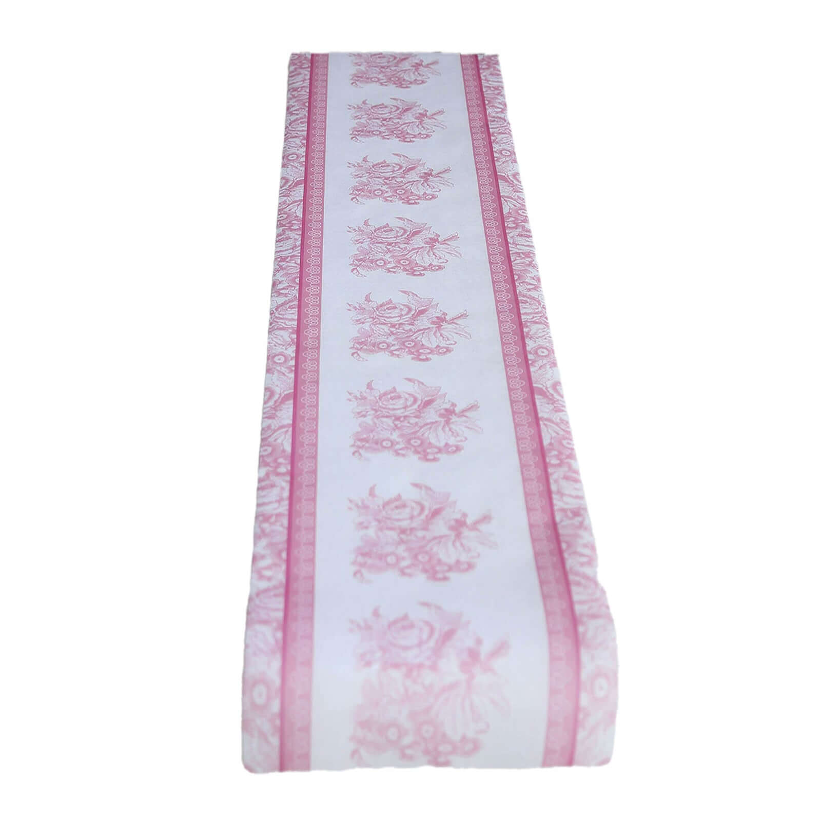 5 Pack Disposable Table Runners 11x108 White with Pink Floral Pattern - Non-woven Stylish Kitchen Dining Table Decor