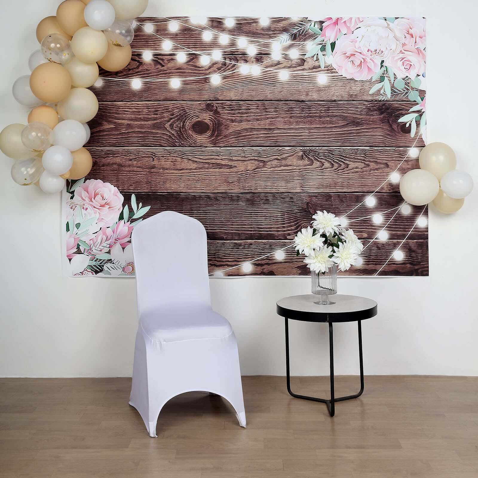 5ftx7ft Rustic Wood and String Lights Print Vinyl Photography Backdrop