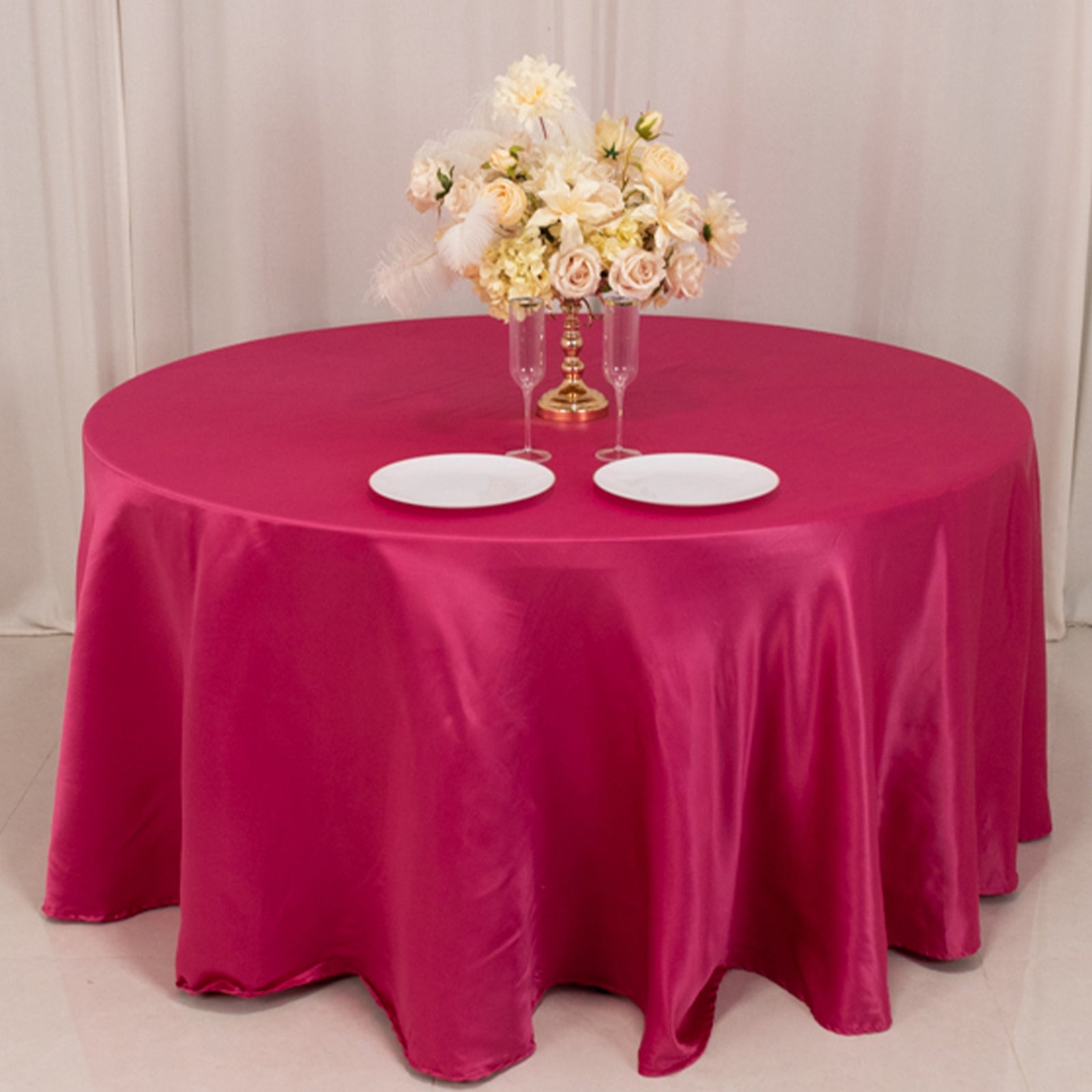Lamour Satin 120 Round Tablecloth Fuchsia - Seamless Table Cover with Soft Tempered Sheen