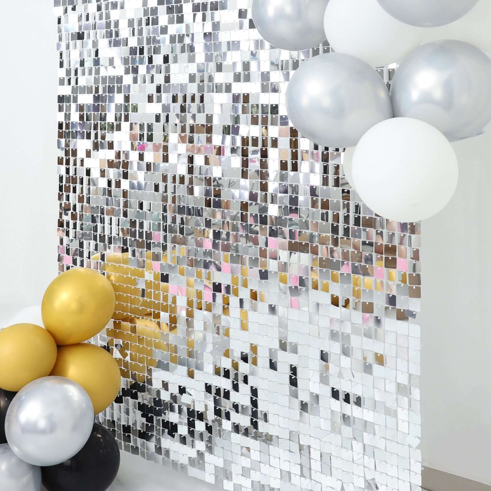 10sq.ft Shiny Silver Square Sequin Shimmer Wall Party Photo Backdrop, Active Spangle Wall Art Décor Panels - 10 Panels