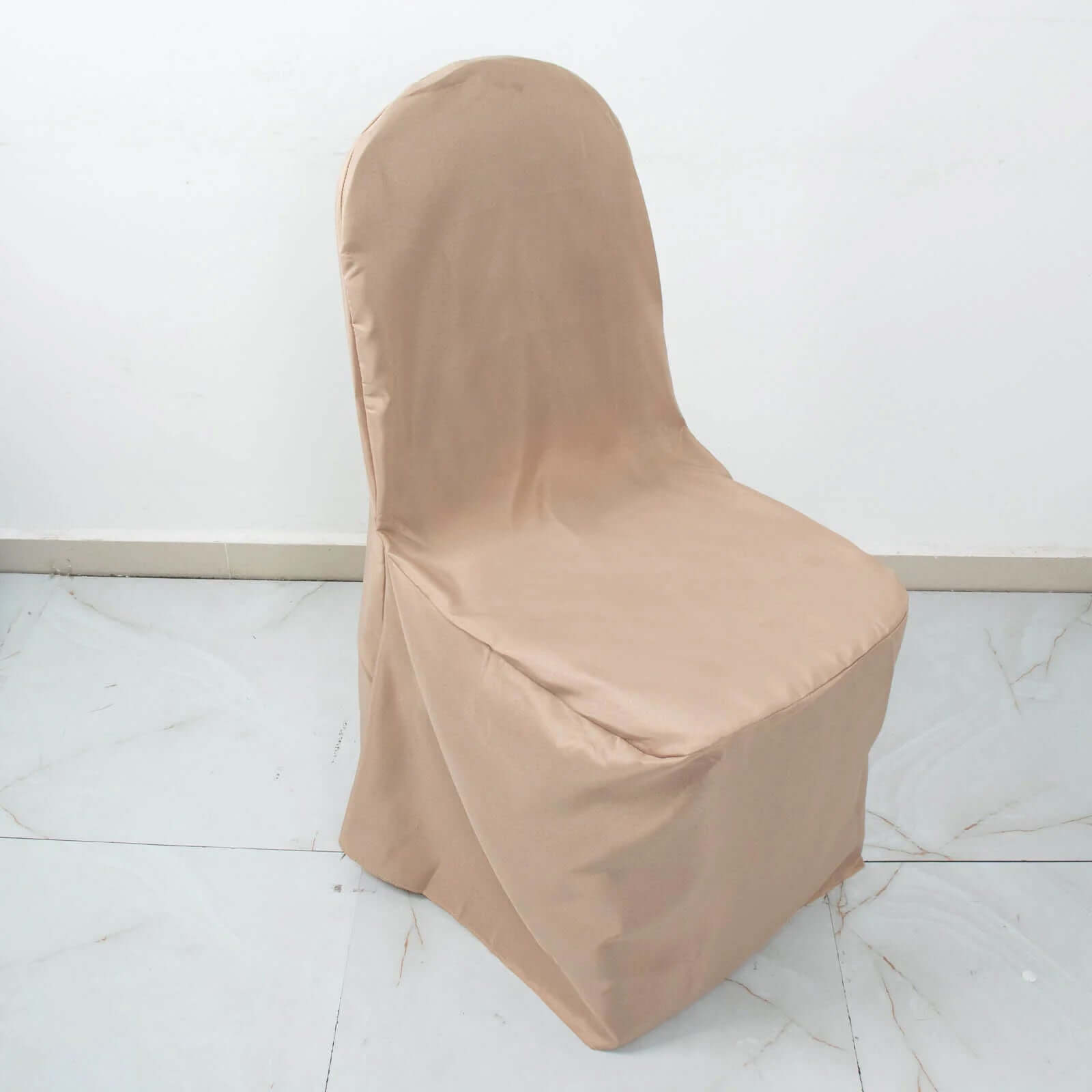 10 Pack Polyester Chair Cover for Banquet Chairs Nude - Stain-Resistant Reusable Slip-On Slipcover