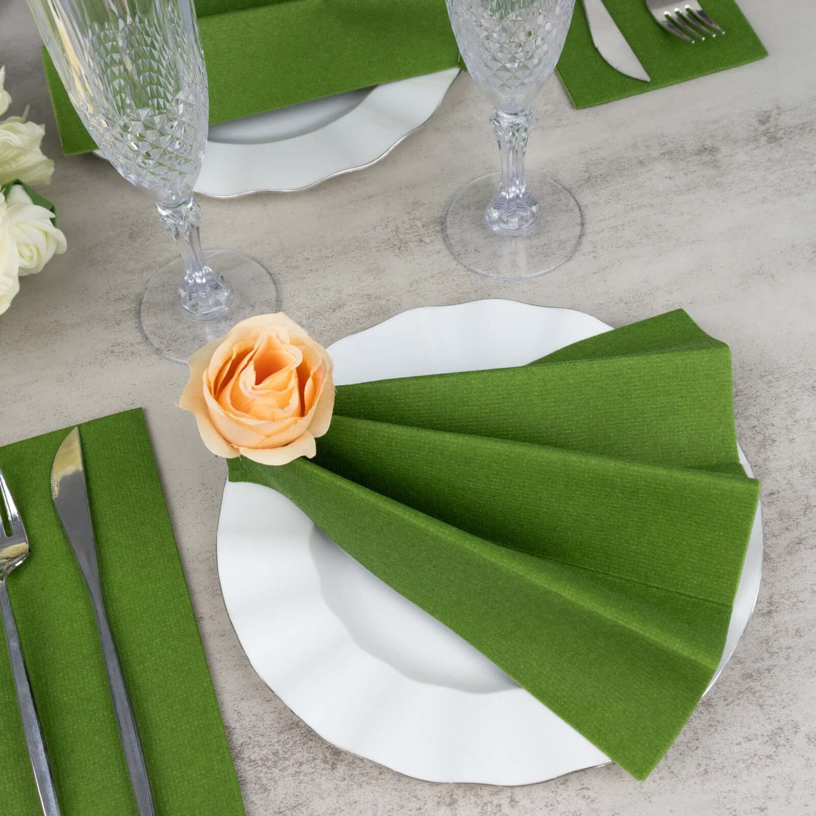 20-Pack Paper Linen-Like Napkins Olive Green - Disposable Hygienic Airlaid Guest Towels 8.5x4