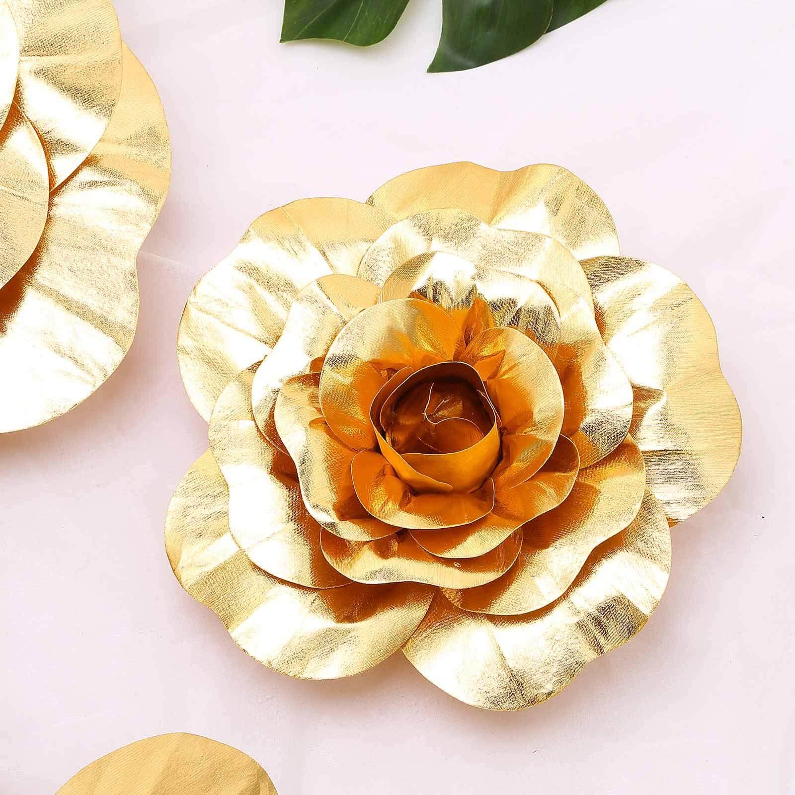 4 Pack 12 Large Metallic Gold Real Touch Artificial Foam DIY Craft Roses