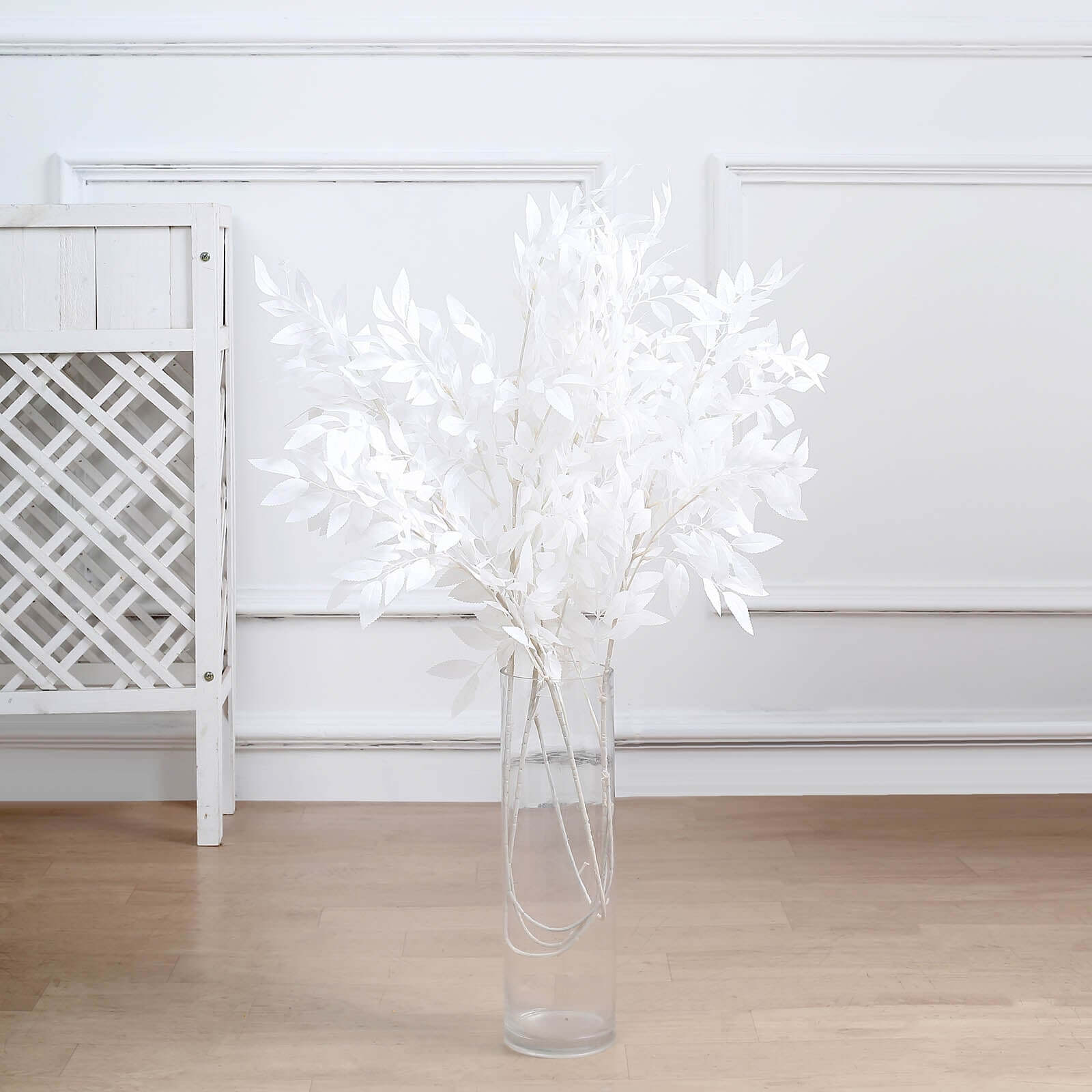 2 Bushes 42 Tall White Artificial Silk Beech Leaf Branches, Faux Plant Stem Vase Fillers