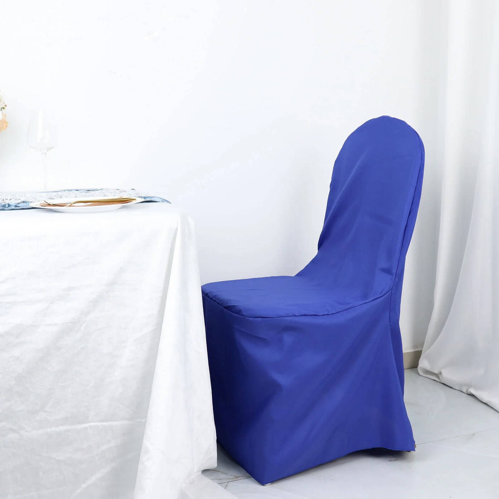 10 Pack Polyester Chair Cover for Banquet Chairs Royal Blue - Stain-Resistant Reusable Slip-On Slipcover