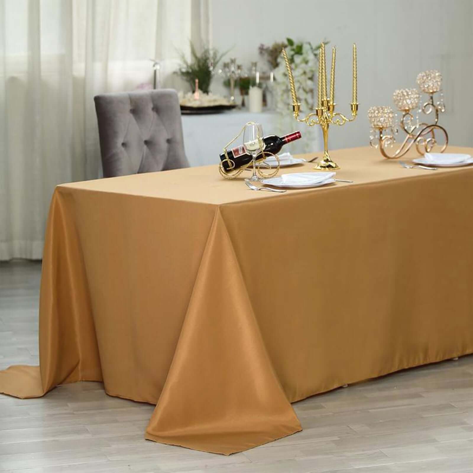 Polyester 90x156 Rectangle Tablecloth Gold - Seamless Wrinkle-Resistant Design for Sophisticated Gatherings