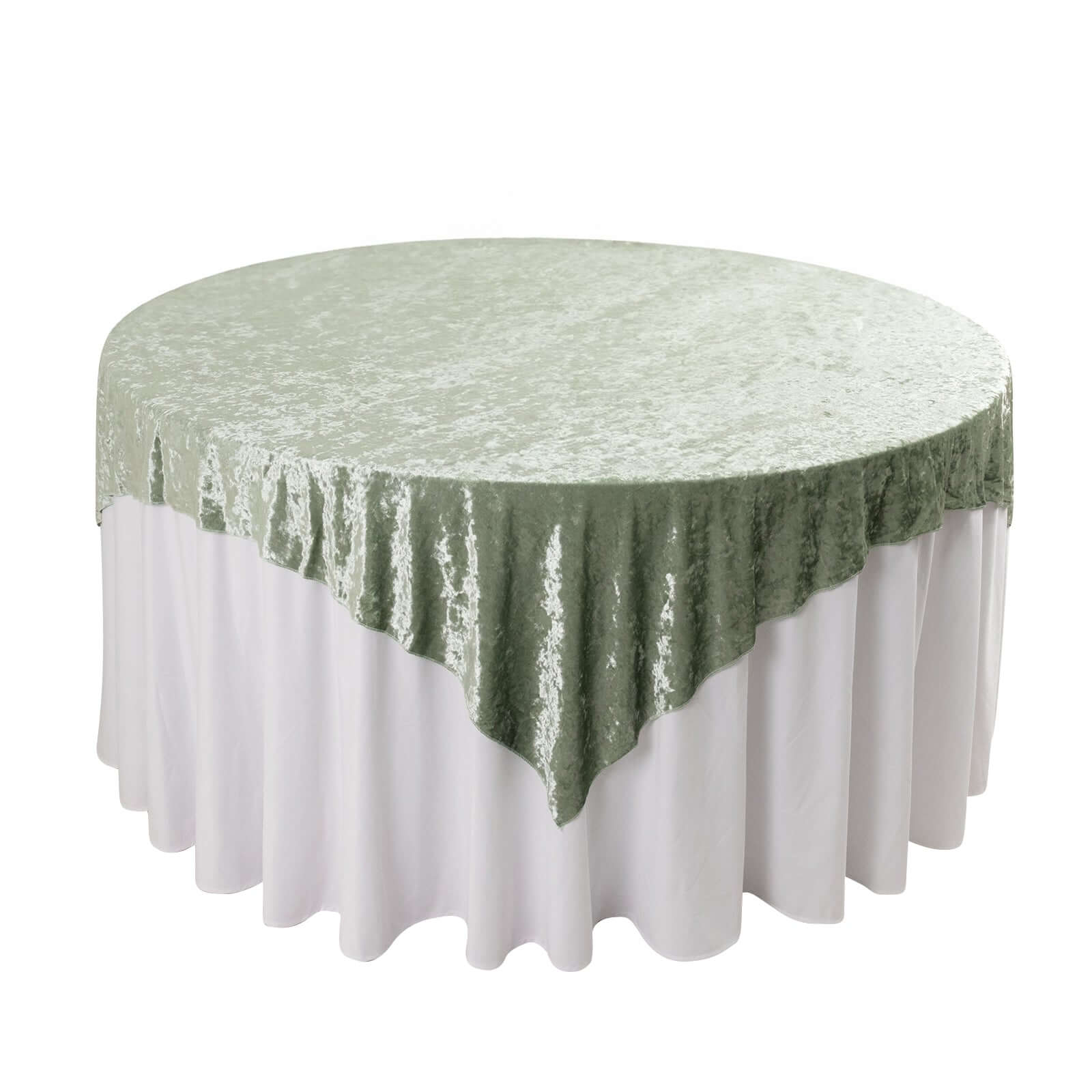 Velvet 72x72 Table Overlay Square Tablecloth Sage Green - Premium Crushed Design for Stylish Celebrations