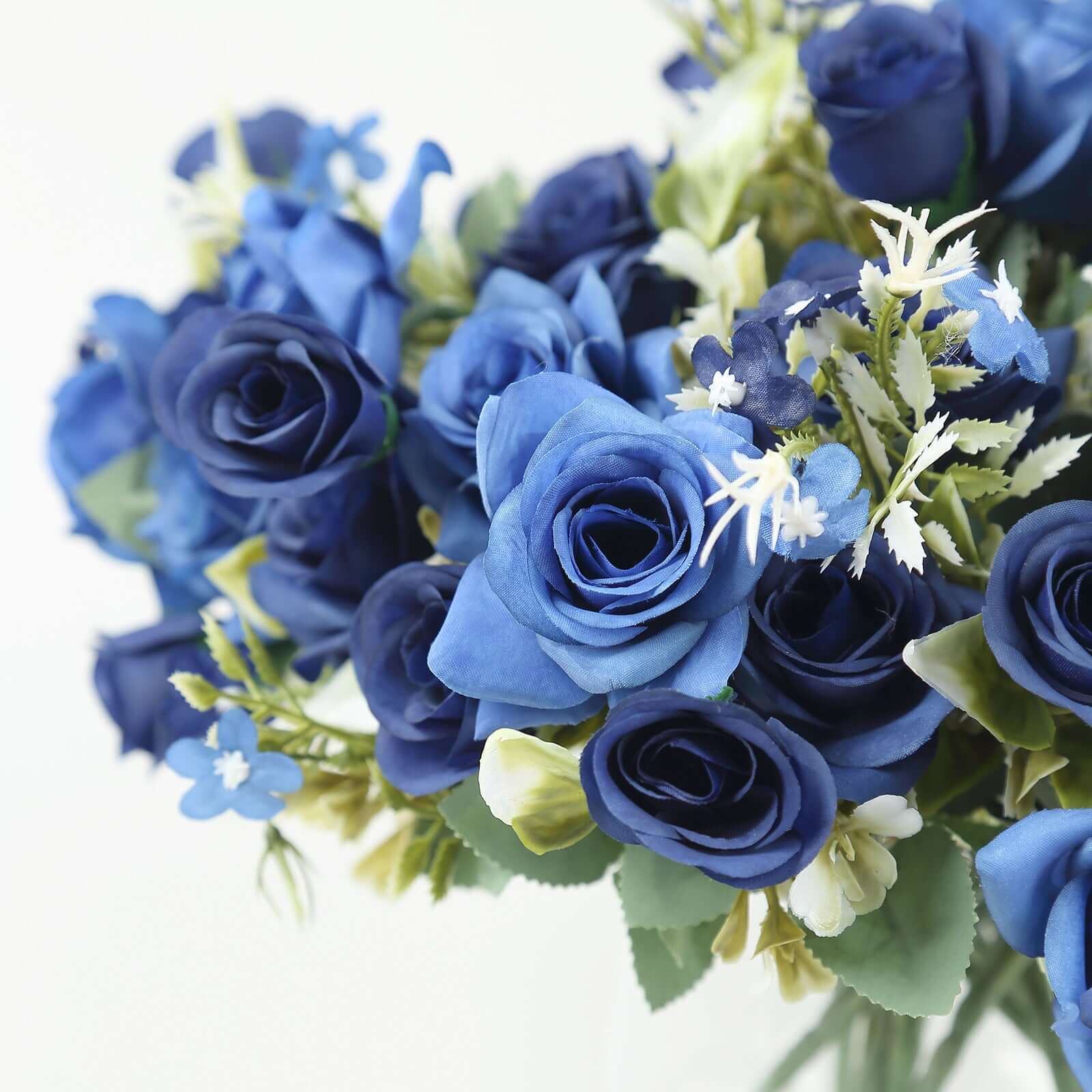 4 Bushes 12 Navy Blue Real Touch Artificial Silk Rose Flower Bouquet, Faux Bridal Flowers