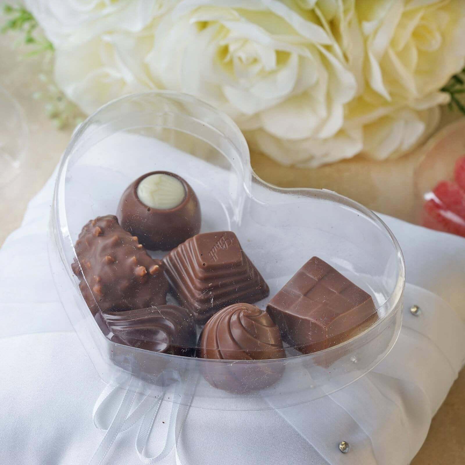 25 Pack 5x4 Clear Plastic Heart Shaped Party Favor Boxes, Transparent Cupcake Candy Display Gift Boxes