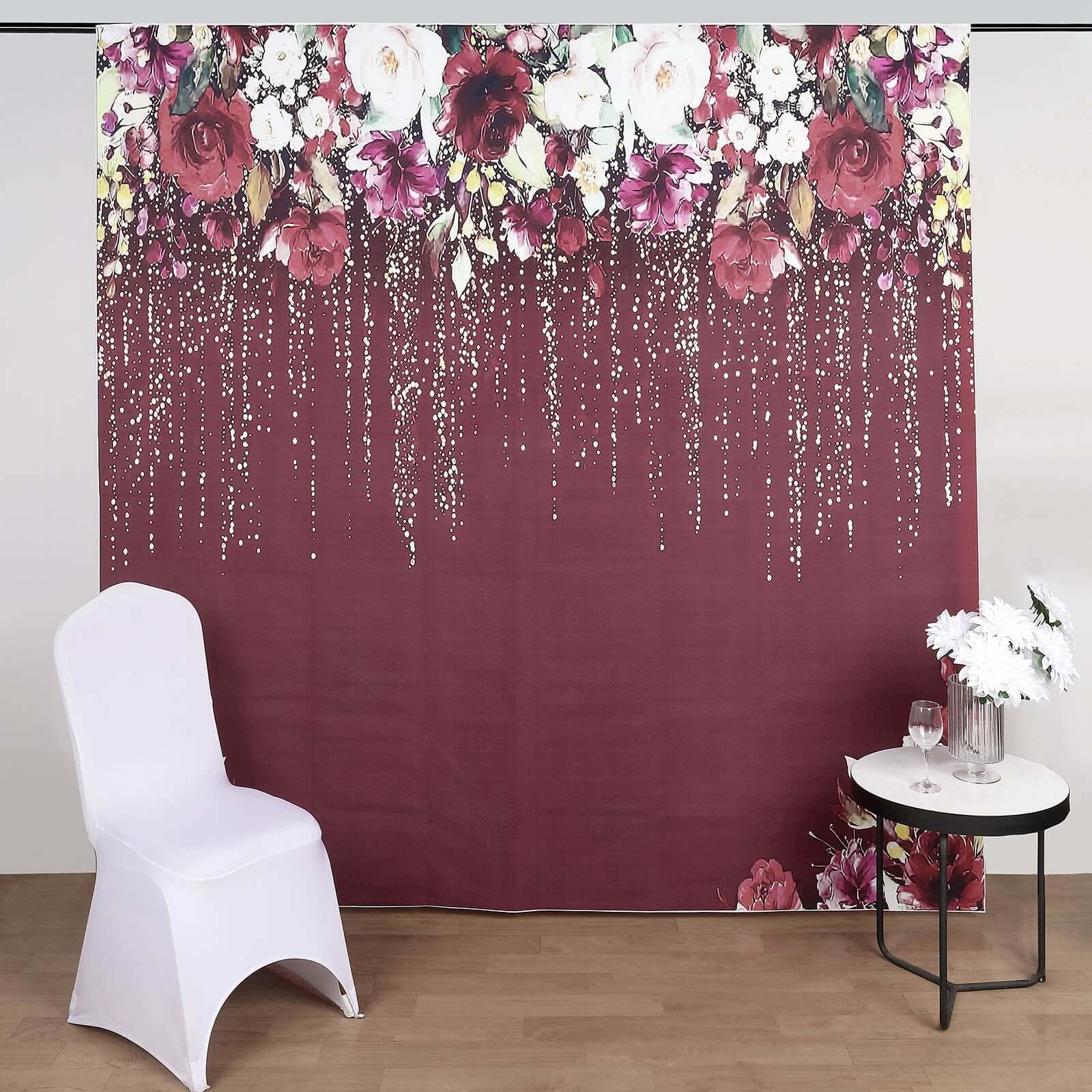 8ftx8ft Sparkly Burgundy Rose Floral Print Vinyl Photography Backdrop