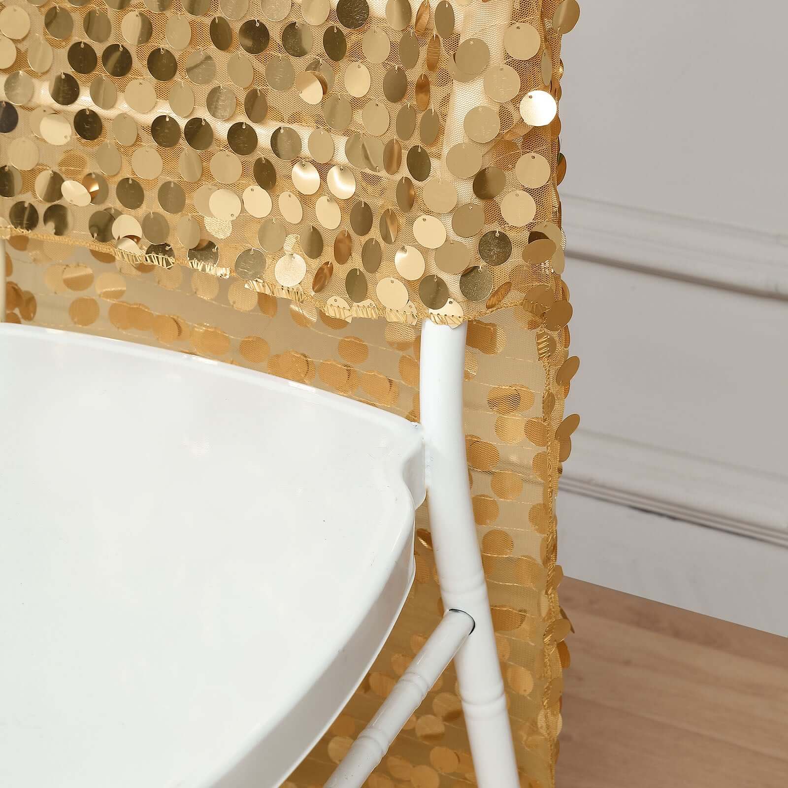 Sequin Chair Slipcover Big Payette Design for Chiavari Chairs Gold - Glittering Event Chair Back Cover