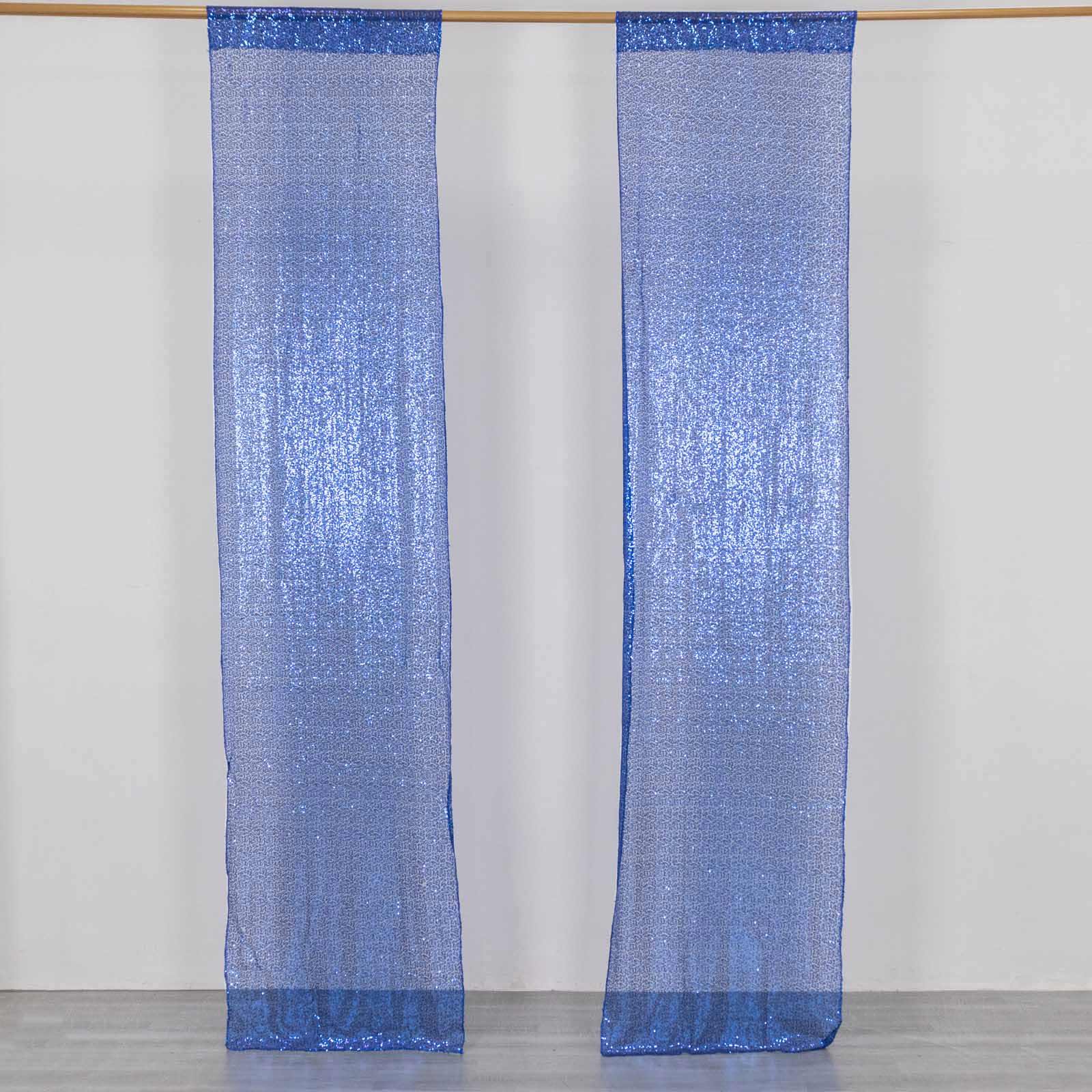 2 Pack Royal Blue Sequin Event Curtain Drapes with Rod Pockets, Seamless Backdrop Event Panels - 8ftx2ft