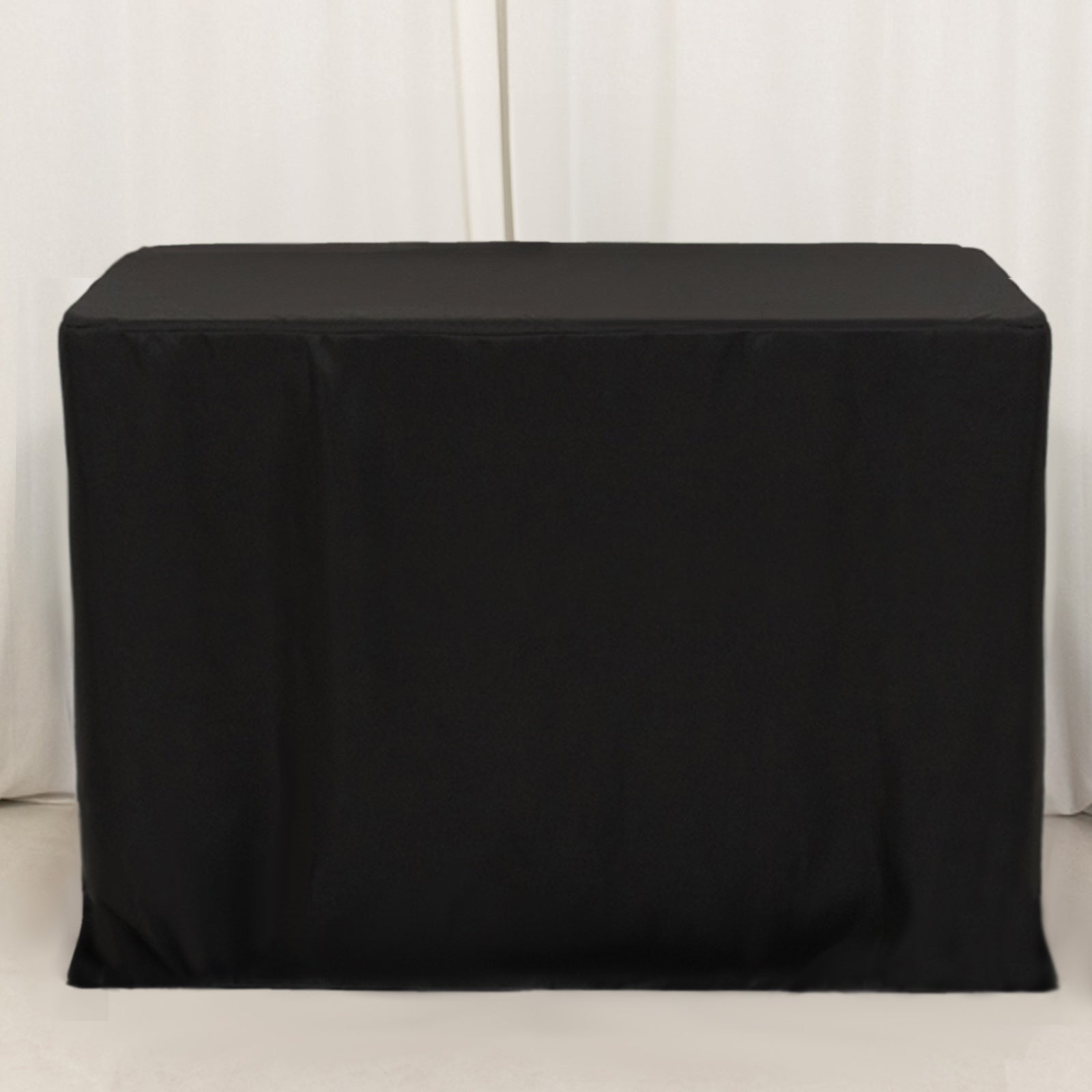 Fitted Polyester 48x24x42 Rectangle Tablecloth Black - Snug Fit for Elevated Tables