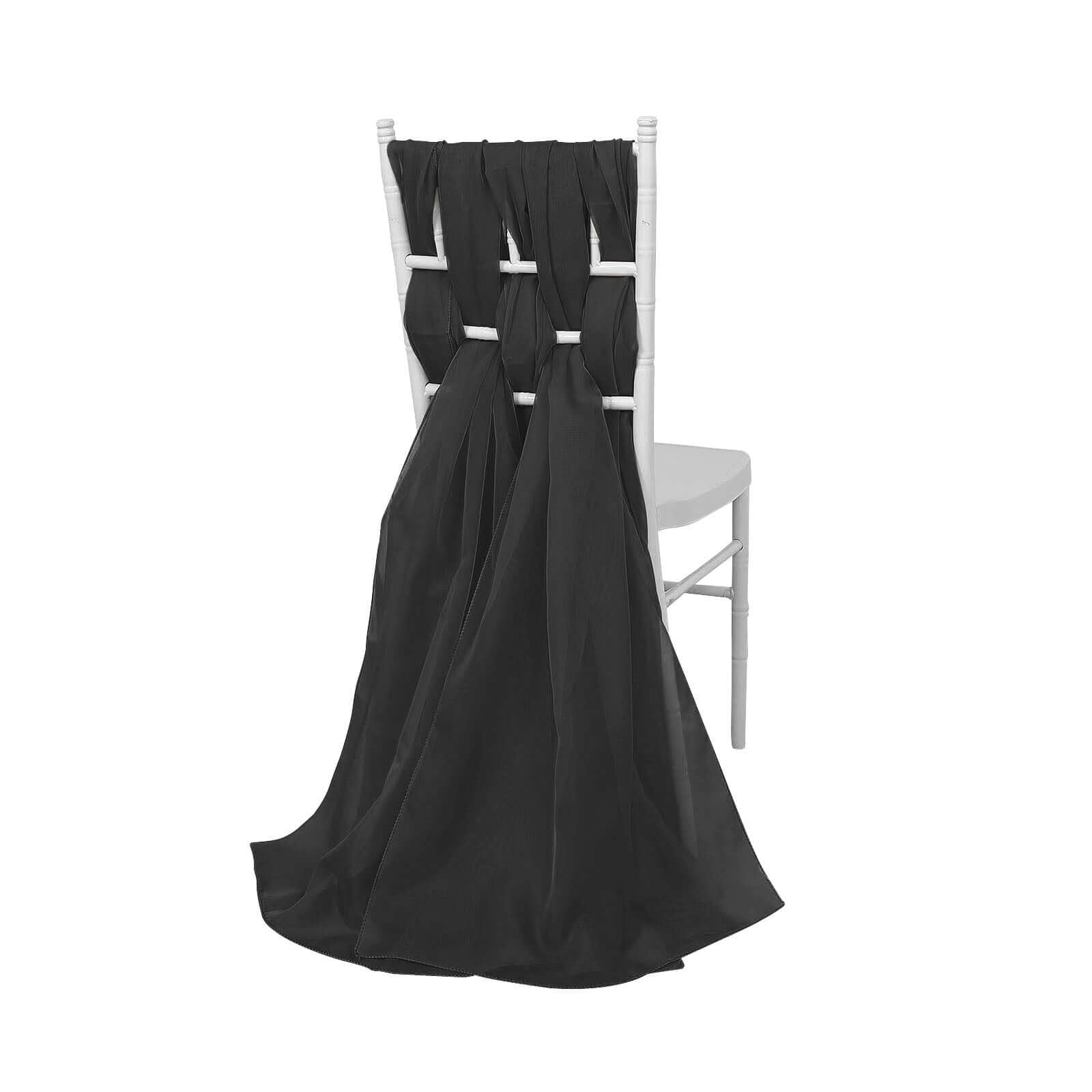 5 Pack Premium Chiffon Chair Sashes Black - Soft & Lightweight Designer Chair Bows for Stylish DIY Chair Accents 22x78