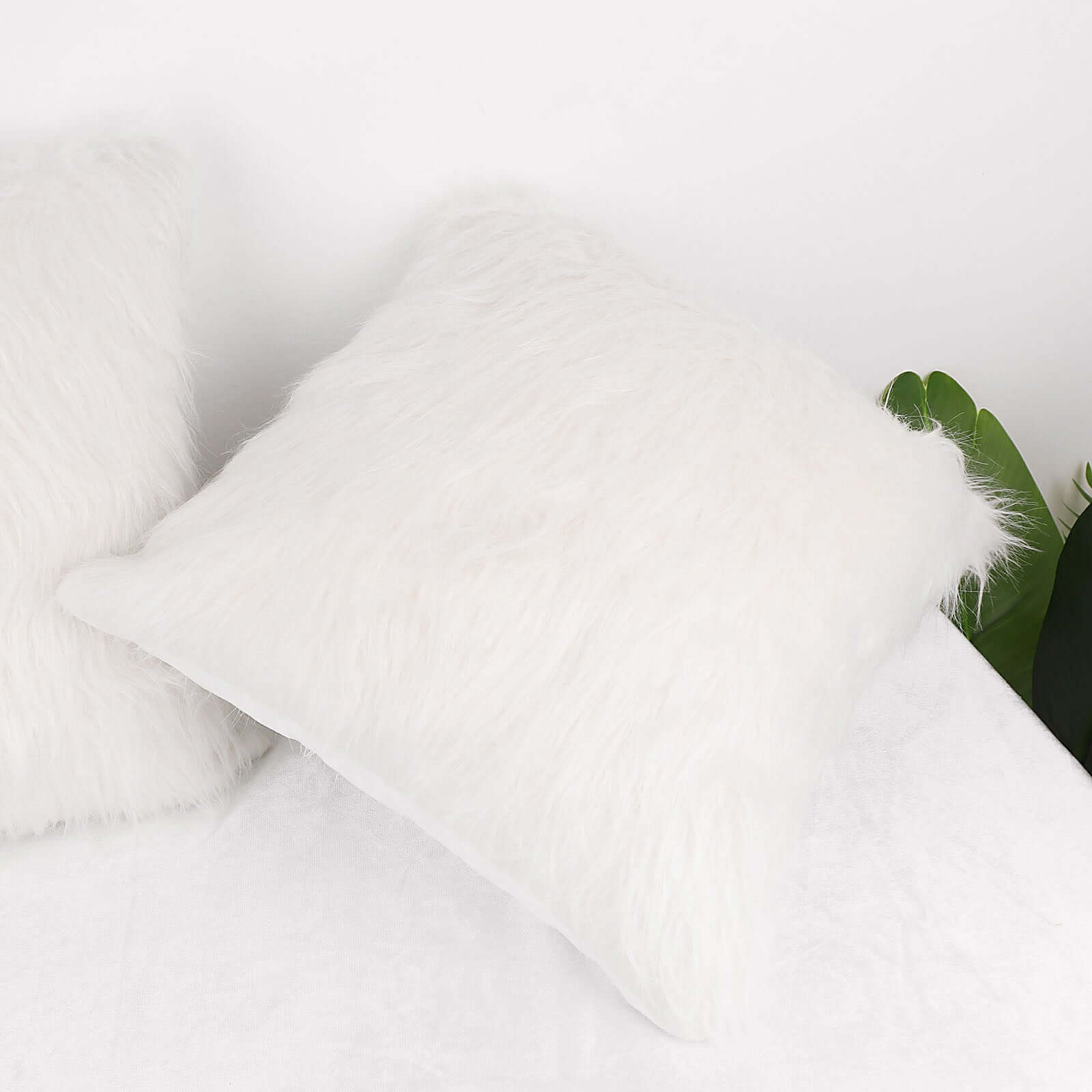 2 Pack 18 White Faux Fur Sheepskin Throw Pillow Cases, Square Pillow Covers