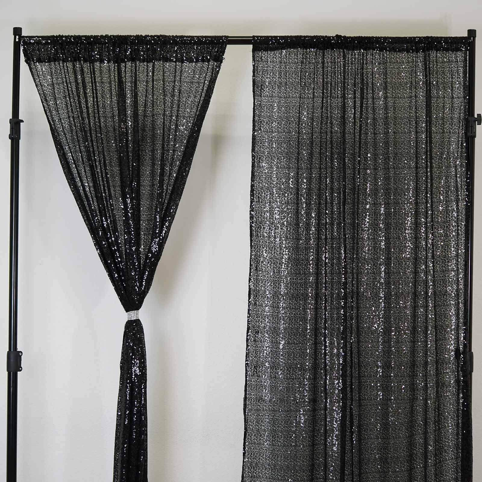 2 Pack Black Sequin Curtains With Rod Pocket Window Treatment Panels - 52x64