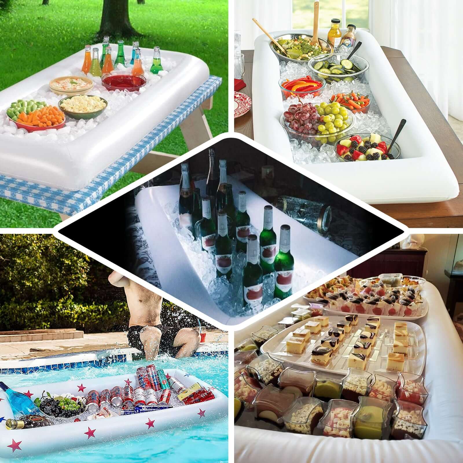 2-Pack Inflatable Ice Coolers with Drain Plug - Buffet Serving Bars for Pool Parties and BBQs 50x24