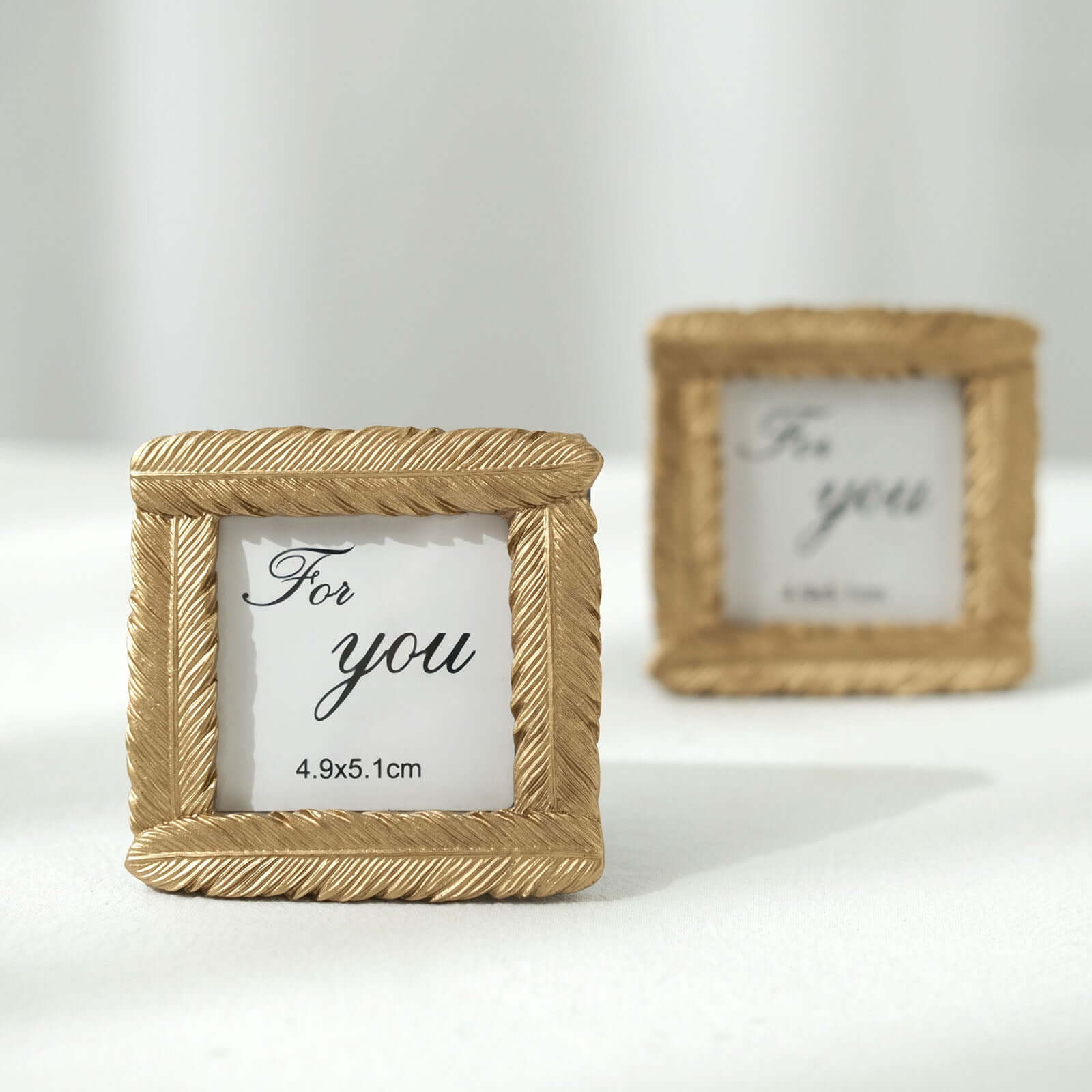 4 Pack Gold Resin 3 Mini Square Vintage Feather Party Favors Picture Frames, Wedding Card Place Holder