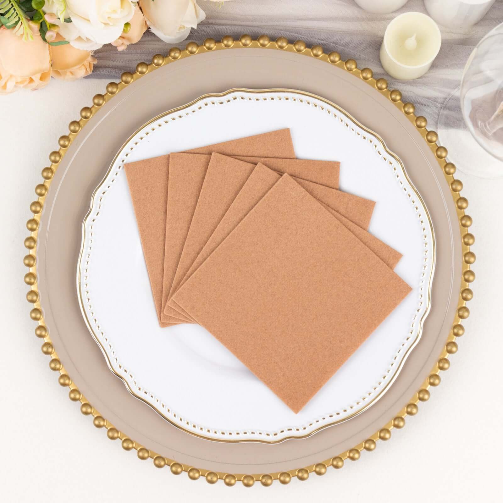 20-Pack Paper Linen-Like Cocktail Napkins Terracotta (Rust) - Disposable 5x5 Airlaid Soft Napkins