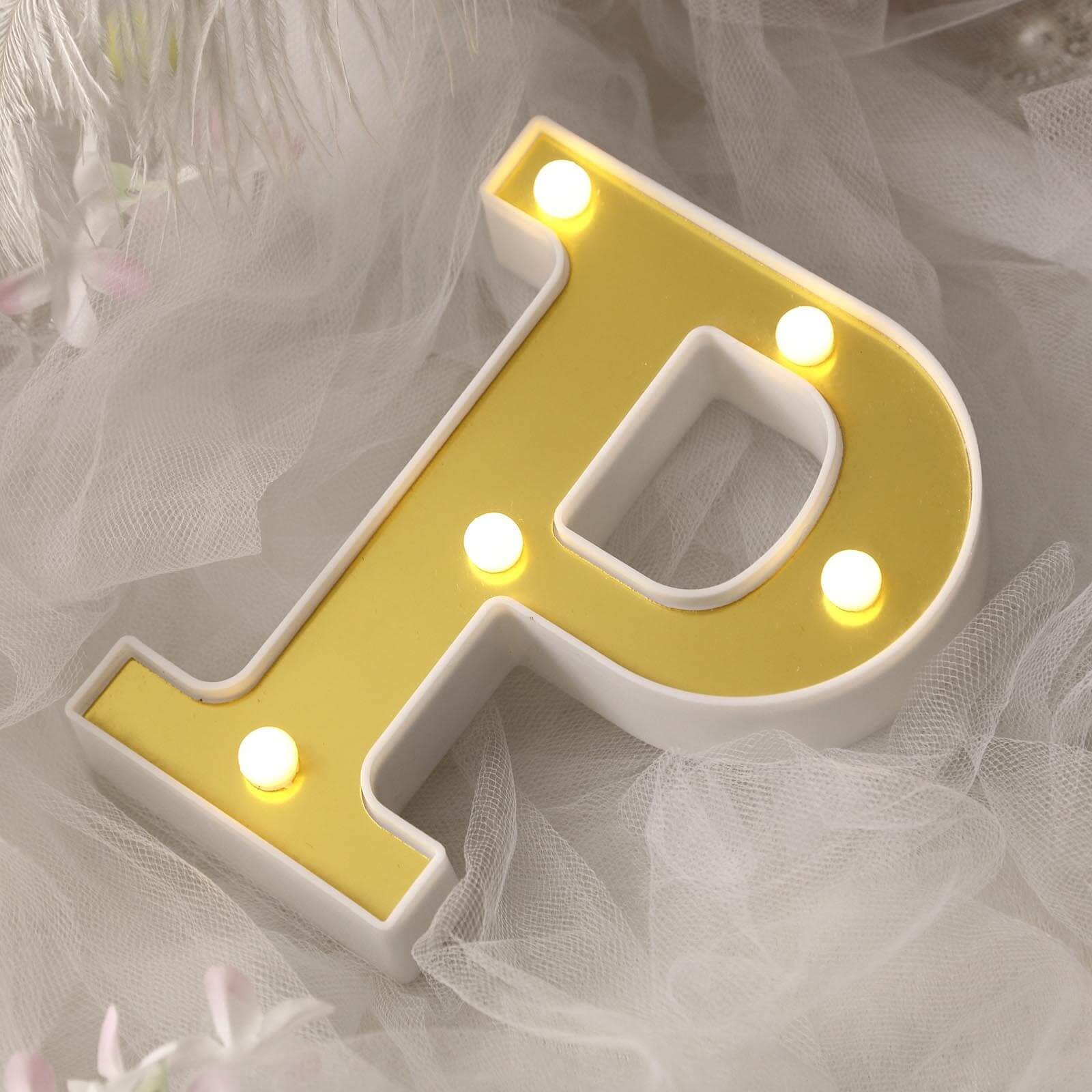 3D Marquee Letter P Warm White 5 LED Lights Gold - Chic Light-Up Decor for Events 6