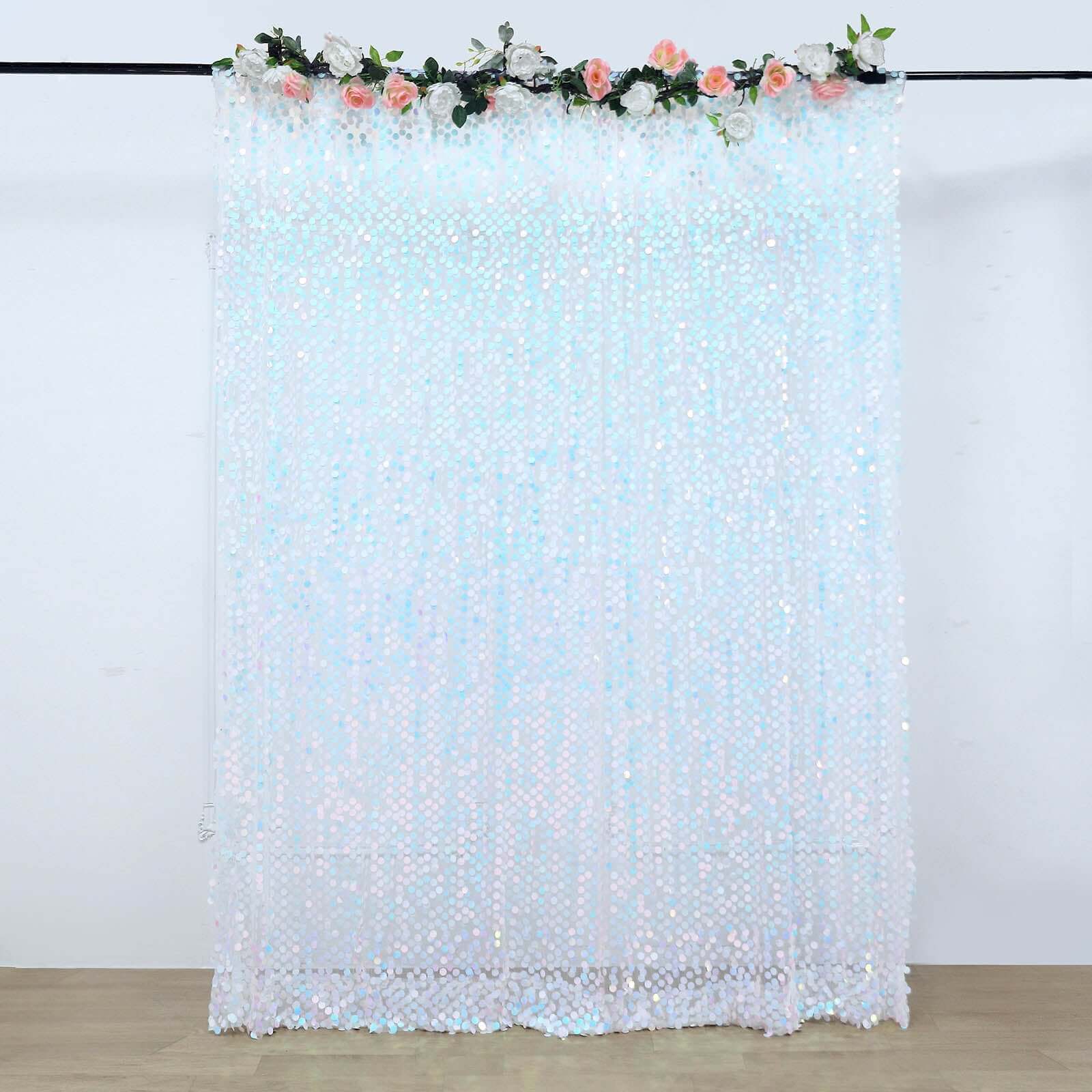 8ftx8ft Iridescent Blue Big Payette Sequin Event Curtain Drapes, Backdrop Event Panel