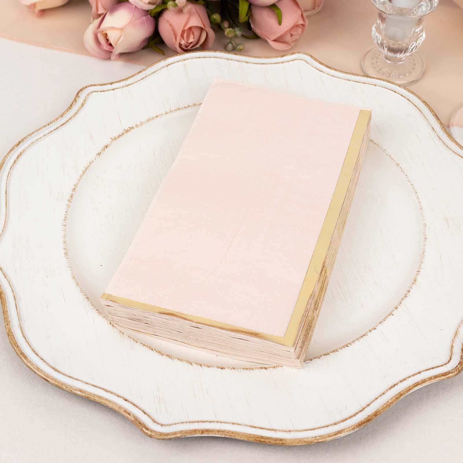 50-Pack Paper Dinner Napkins Blush with Gold Foil Edge 2 Ply - Stylish Disposable Napkins