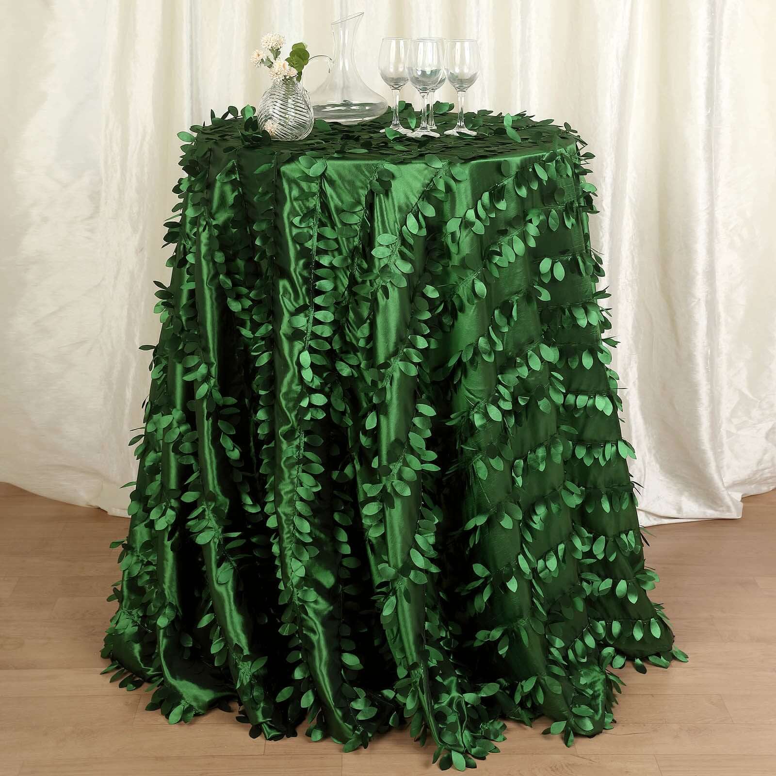Taffeta 132 Round Tablecloth Green Leaf | 3D Leaf Petal Design Seamless Table Cover