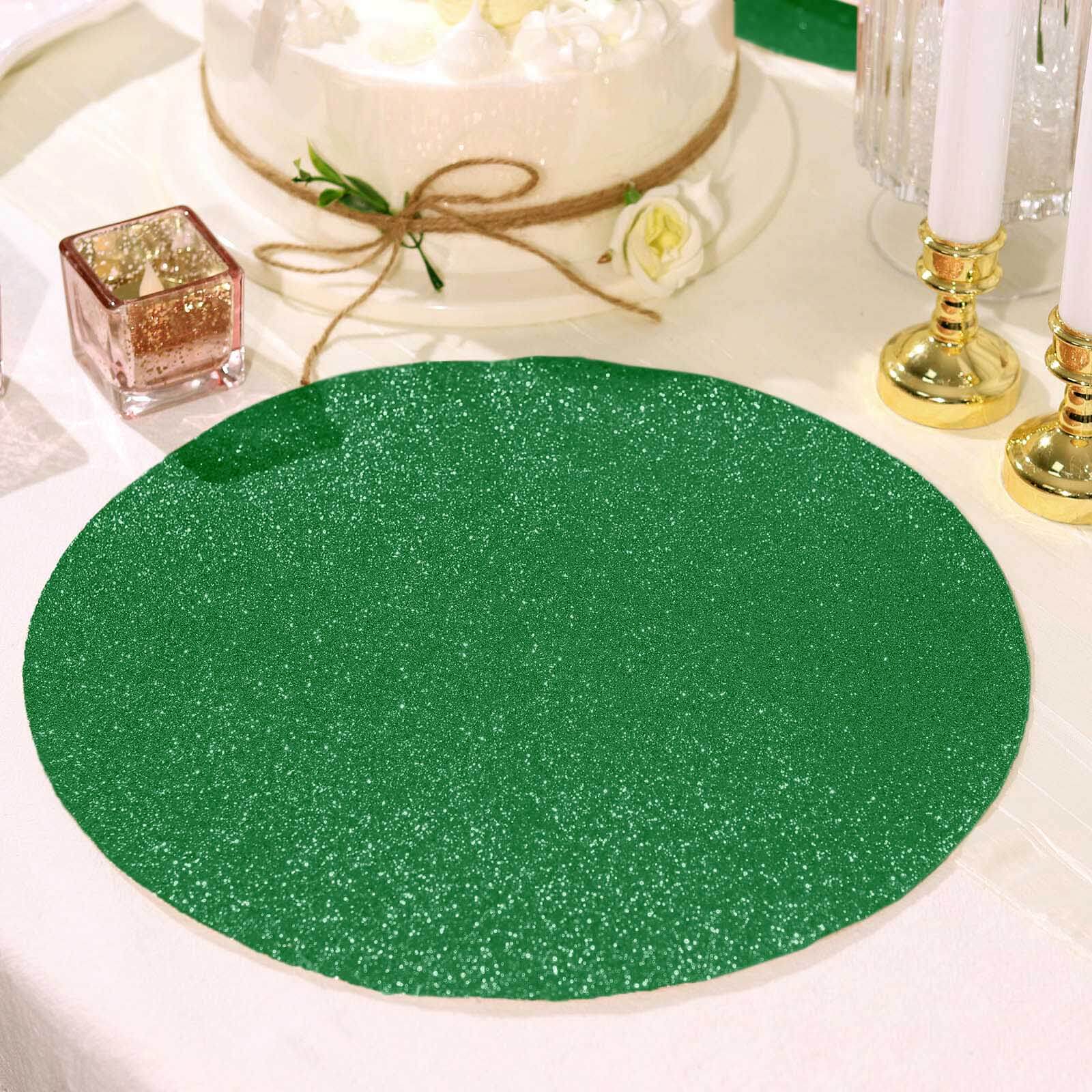 6-Pack Placemats Glitter Design Green Sparkle Round - Non-Slip Decorative Dining Table Mats 13