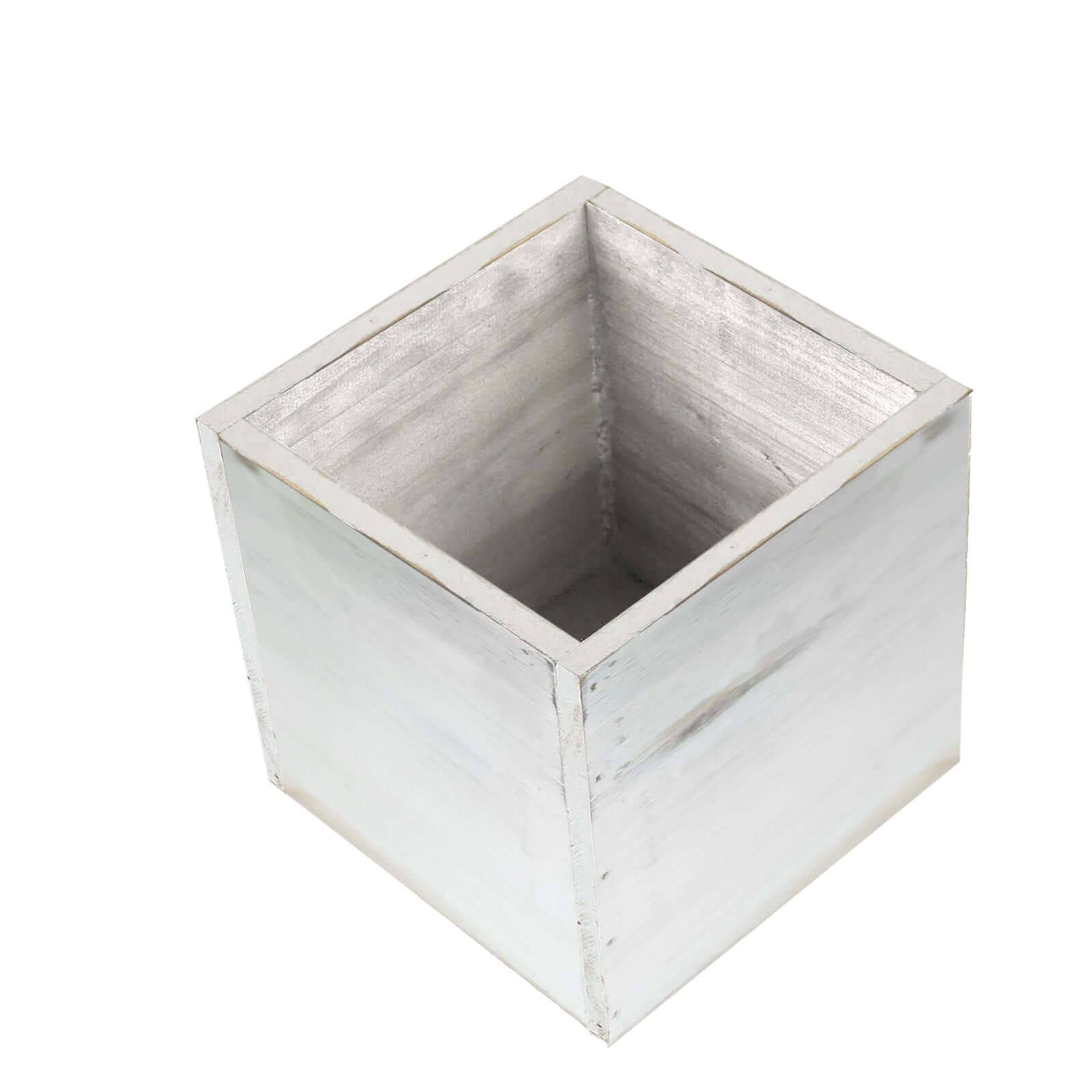 2 Pack 6 Whitewash Square Wood Planter Box Set With Removable Plastic Liners