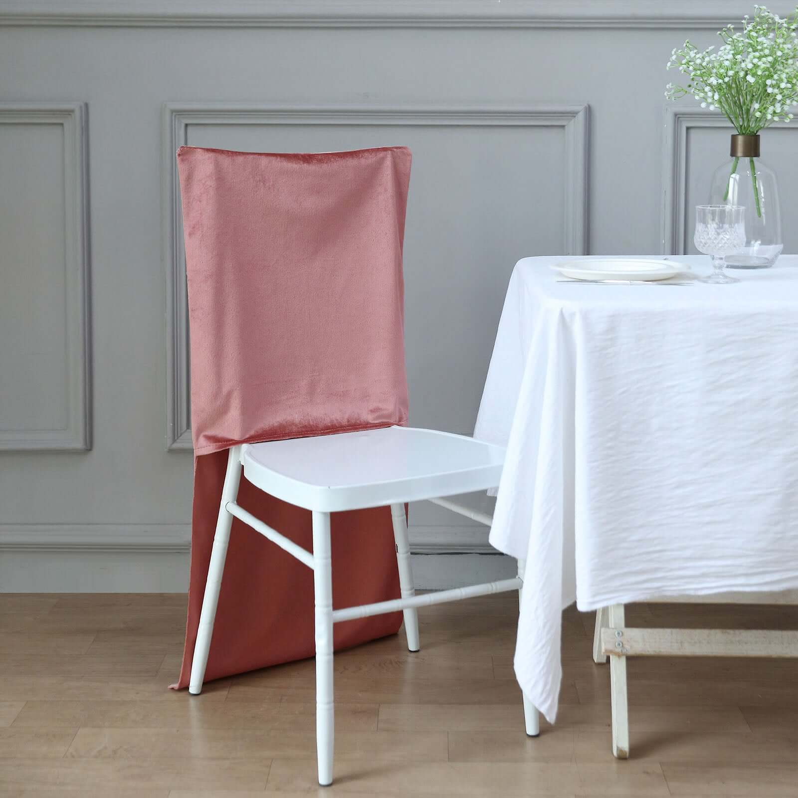 Velvet Chair Back Slipcover for Chiavari Chairs Dusty Rose - Soft and Smooth Solid Chair Back Cover Cap