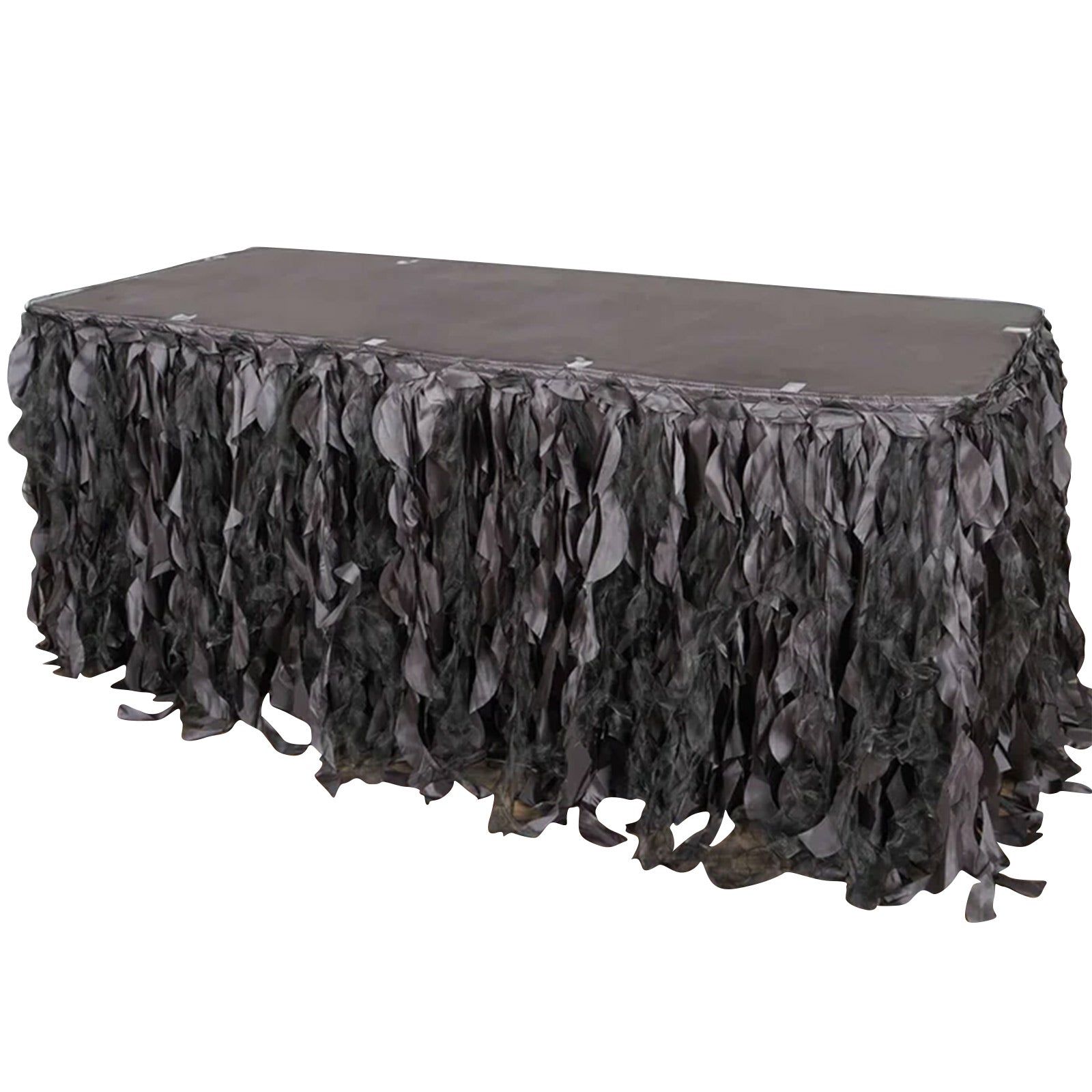 Taffeta 17ft Table Skirt Charcoal Gray - Cascading Curly Willow Style Table Cover