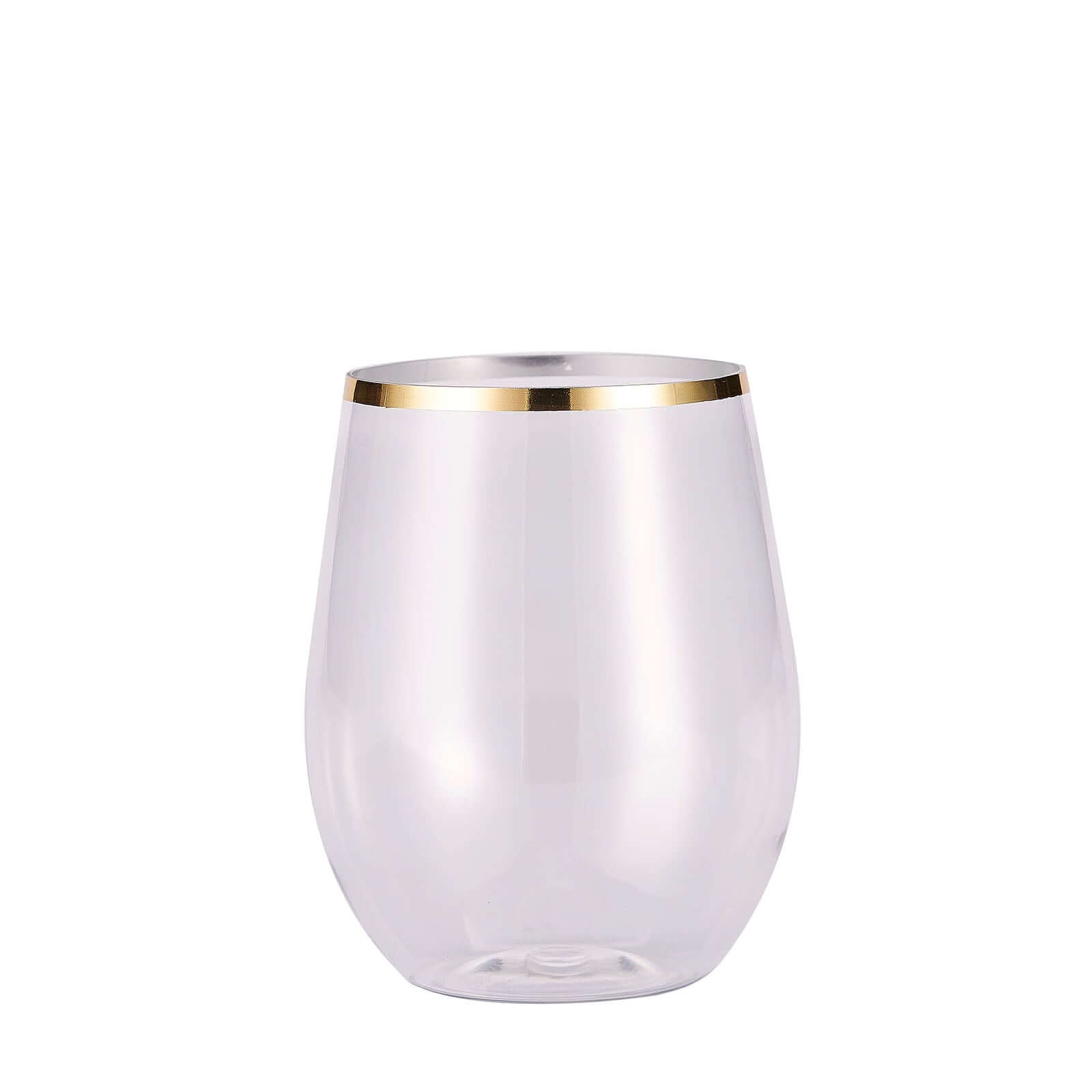 12-Pack Plastic Wine Tumblers Clear with Gold Rim - Reusable Drinkware 12oz