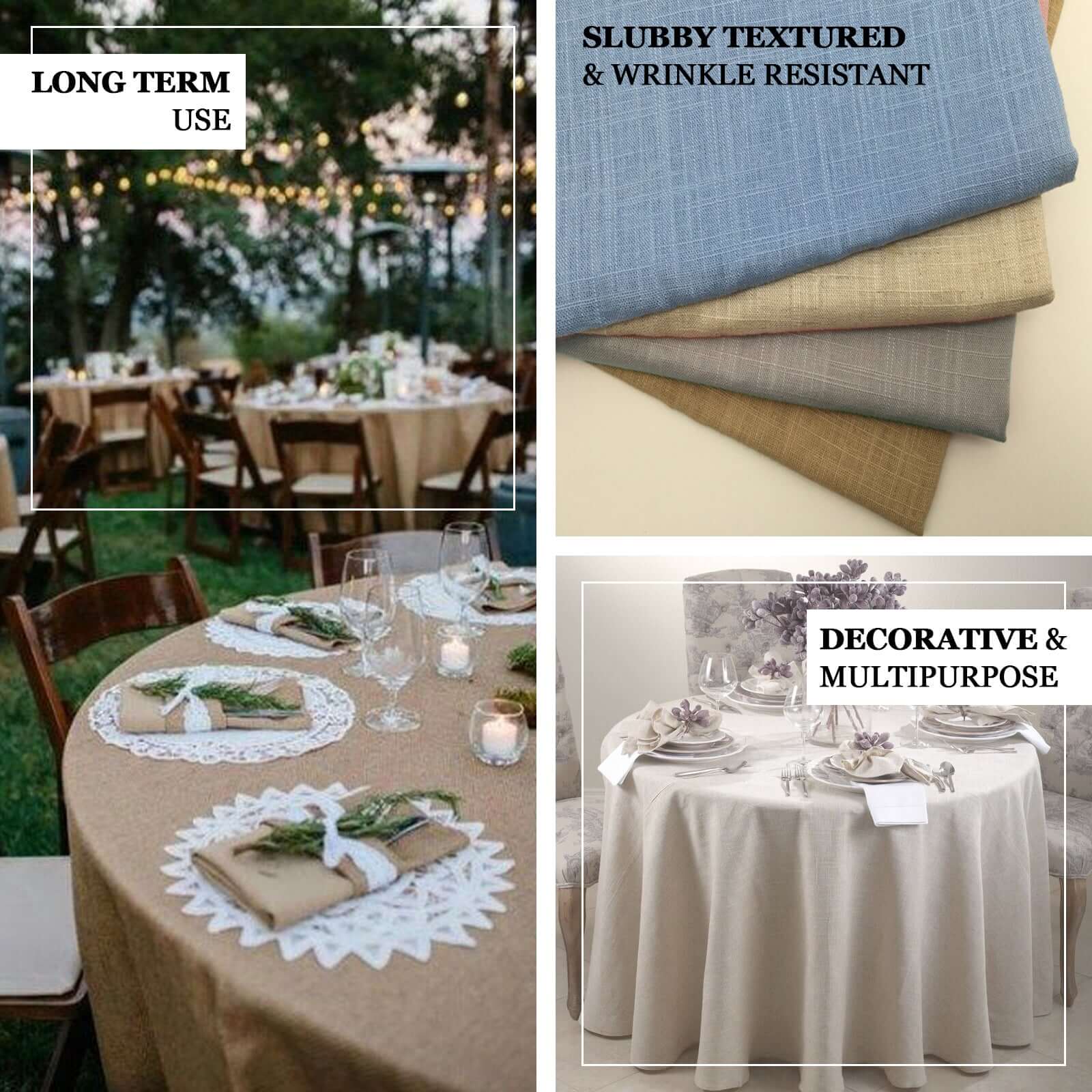 Faux Linen 120 Round Tablecloth Blue - Slubby Texture Wrinkle-Resistant Seamless Table Cover