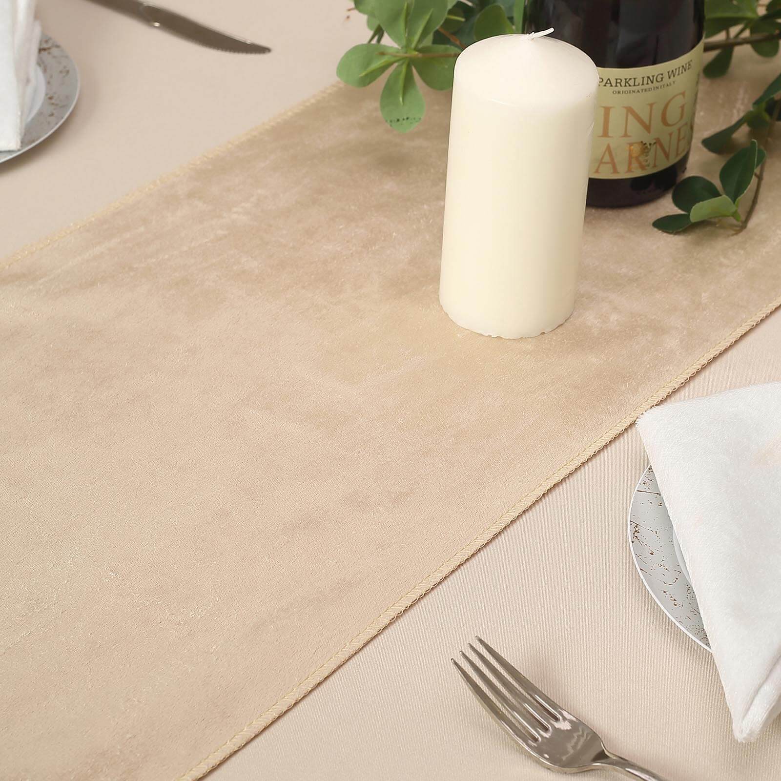 Premium Velvet 12x108 Table Runner Champagne - Sheen Finish Reusable Table Decor