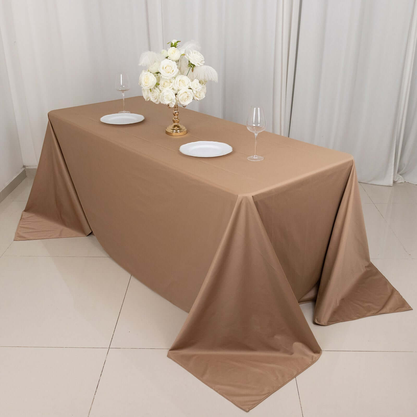 Premium Scuba Rectangular 90x132 Tablecloth Nude - Wrinkle Free, Stain Resistant & Seamless Table Cover