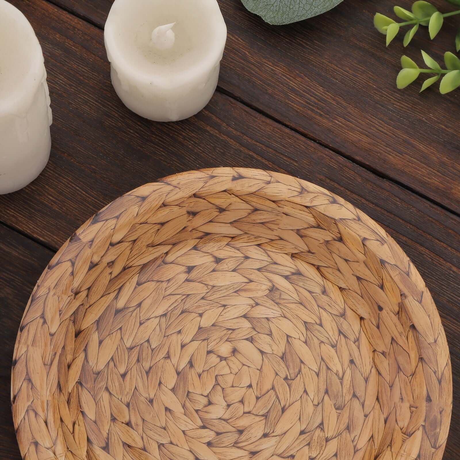 25-Pack Paper 7 Round Dessert Plates in Natural with Woven Rattan Print - Rustic Farmhouse Disposable 300GSM Appetizer Salad Plates for Indoor & Outdoor Gatherings