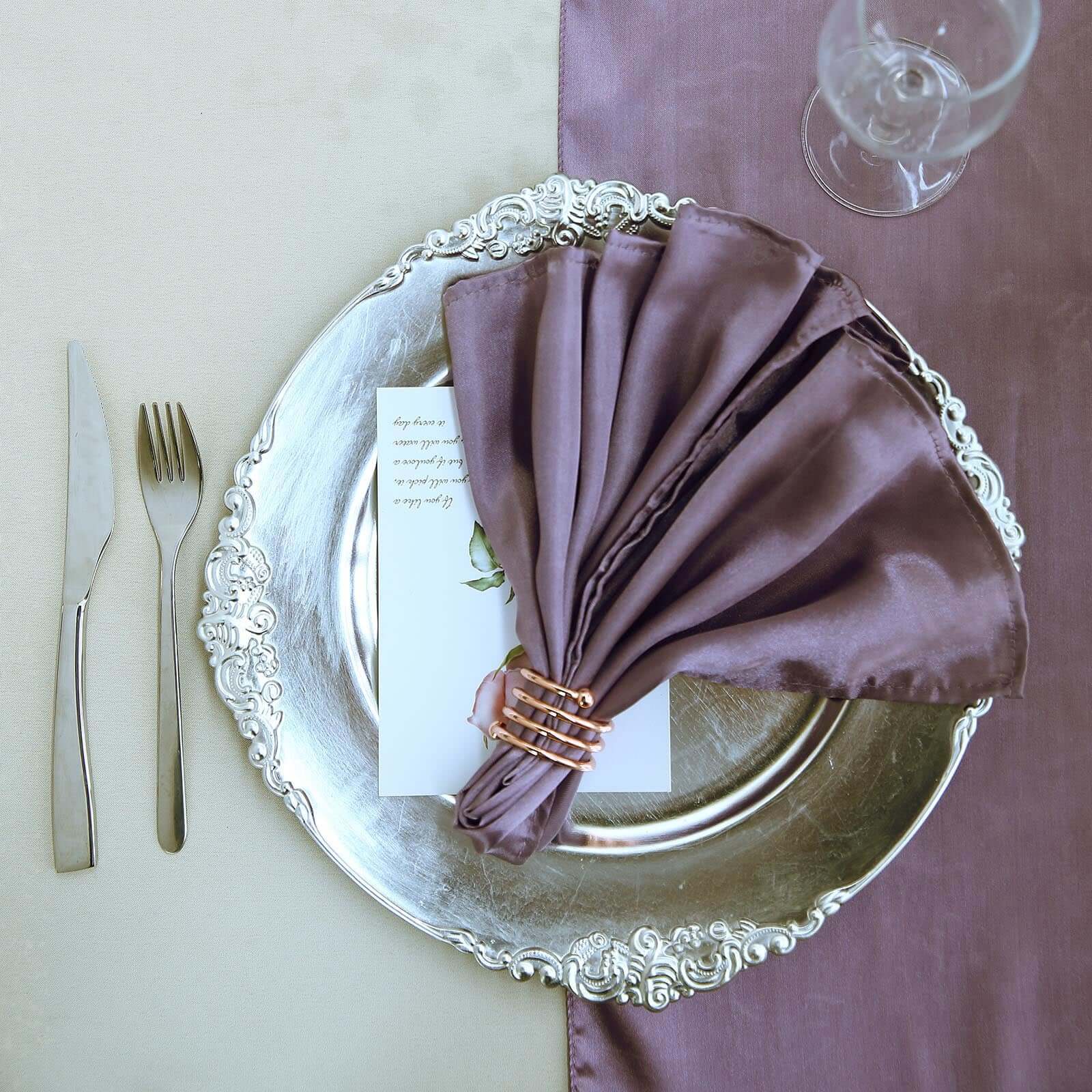 4 Pack Satin 20x20 Napkins Violet Amethyst - Luxurious Shine & Smooth Dinner Napkins