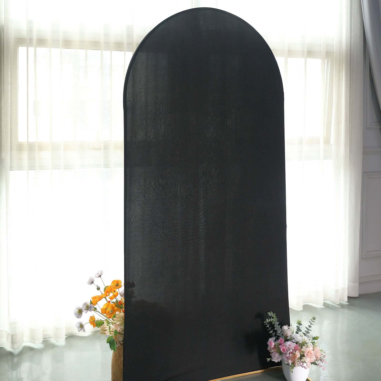 7ft Matte Black Spandex Fitted Chiara Backdrop Stand Cover For Round Top Wedding Arch