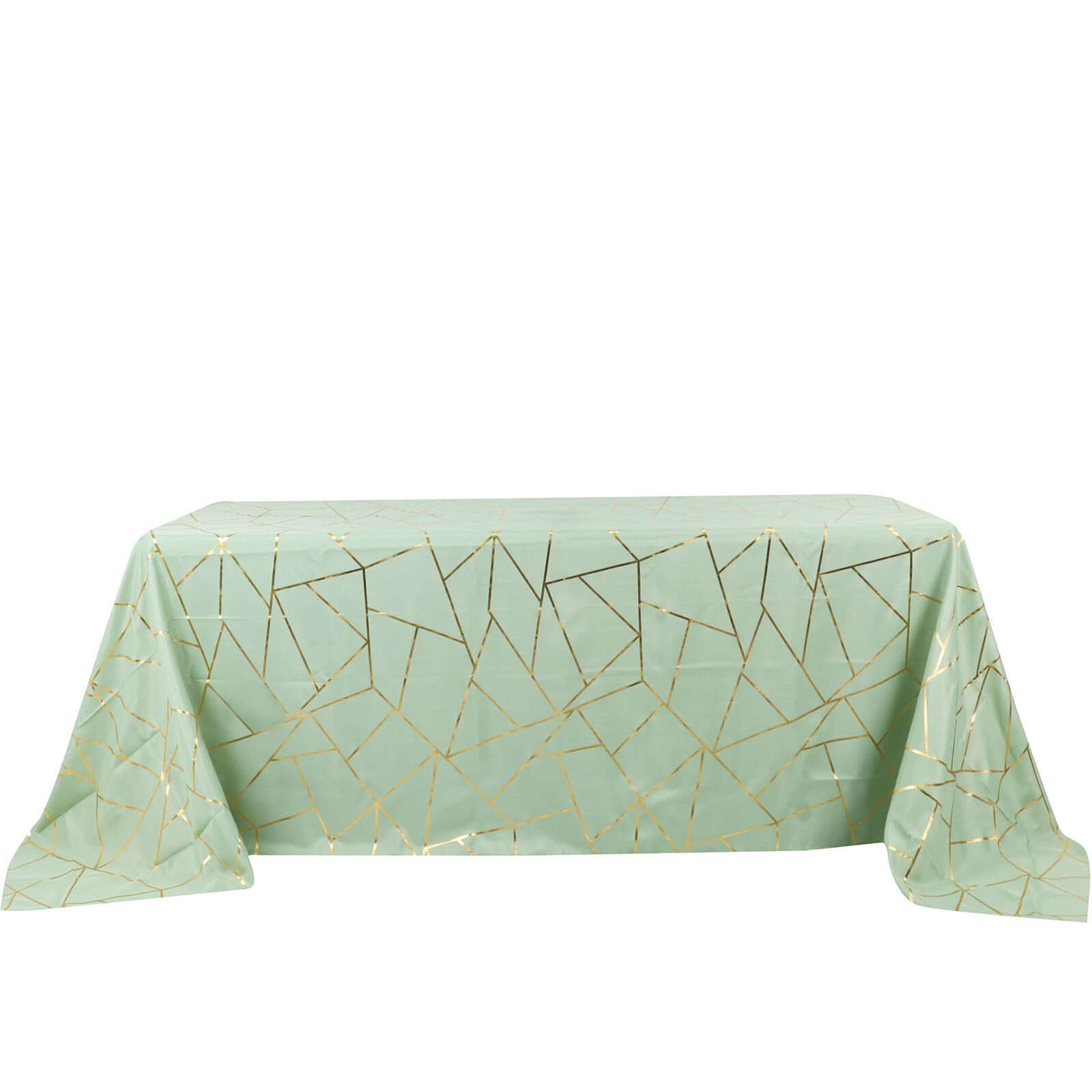 Polyester 90x132 Rectangle Tablecloth Sage Green with Gold Foil Geometric Pattern - Wrinkle-Resistant Seamless Table Cover