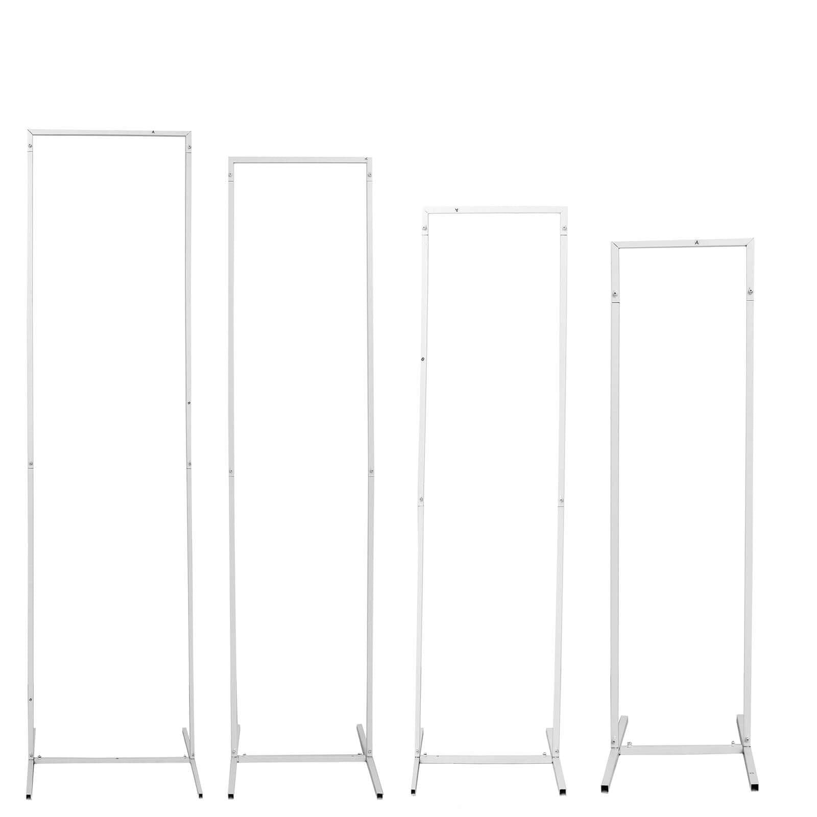 Set of 4 Wedding Arches Slim White Metal Rectangular Design Backdrop Stands - Floral Display Frames 3.6ft-6.5ft