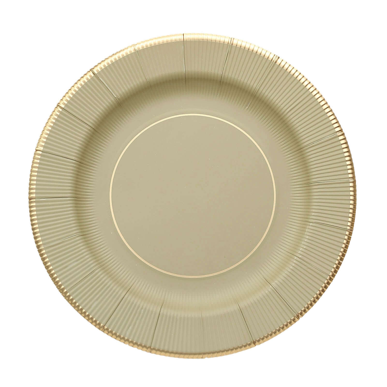 25-Pack Paper 10 Round Dinner Plates in Khaki Sunray Design with Gold Rim - Disposable Heavy Duty 350GSM Party Plates