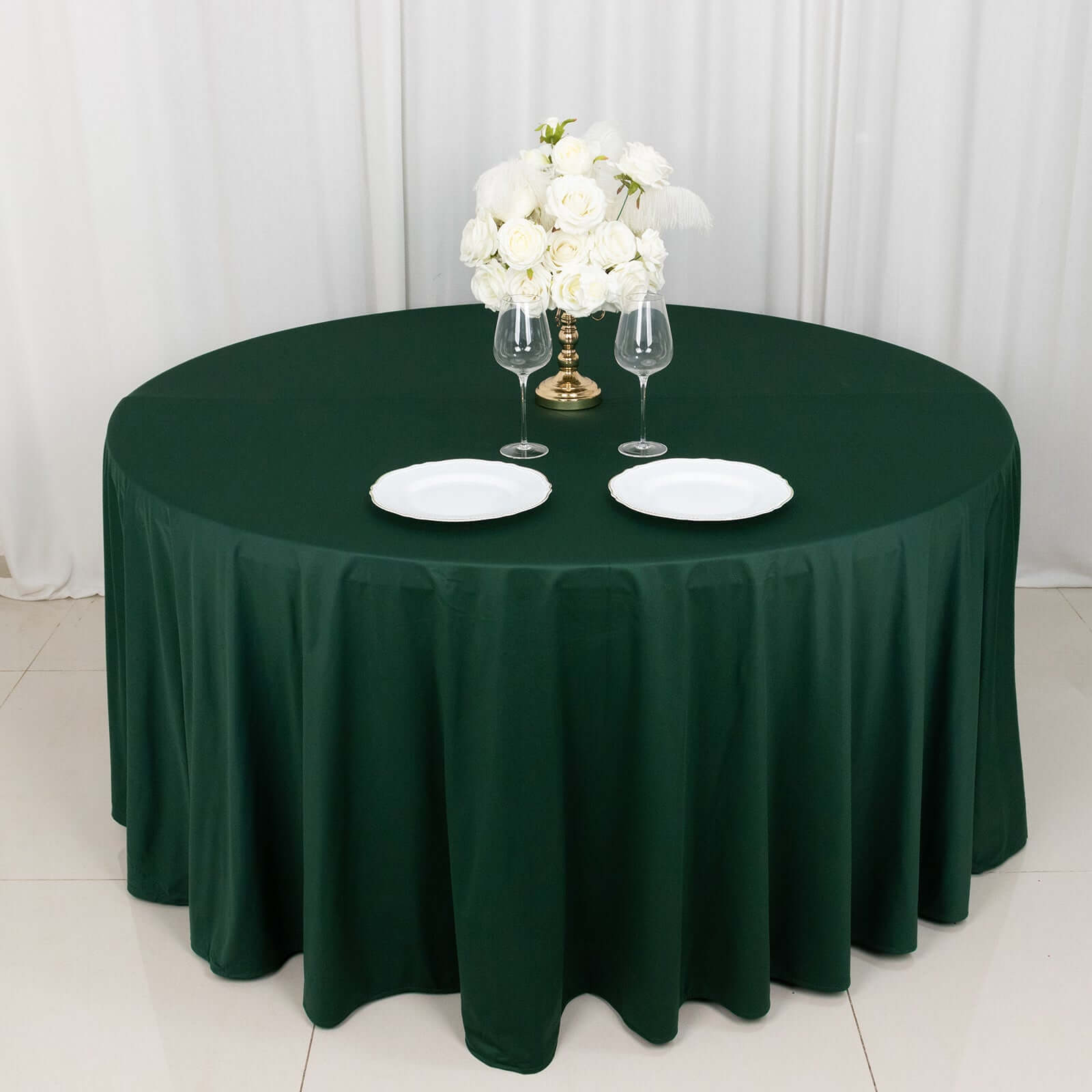 Premium Scuba Round 120 Tablecloth Hunter Emerald Green - Wrinkle Free & Stain Resistant Seamless Table Cover