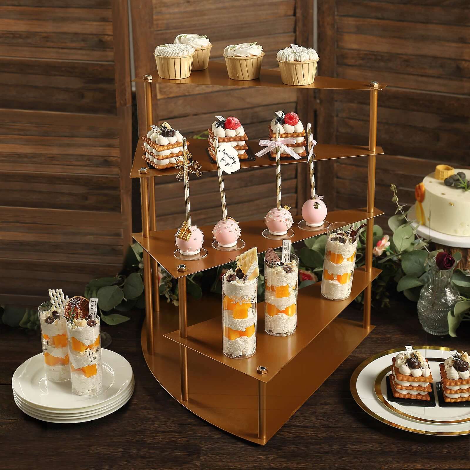 4-Tier Metal Spiral Stairway Cupcake Display Stand Gold - Dessert Cake Step Pedestal Tray 17